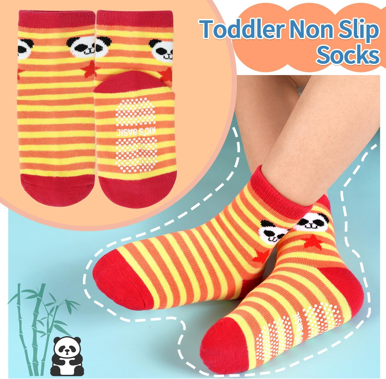 Kids Grip Socks 15 Pairs, Kids Boys Girls Non Slip Socks with Grips 1-7 Years, Cartoon Grippy Toddler Anti Slip Sock - Image 2
