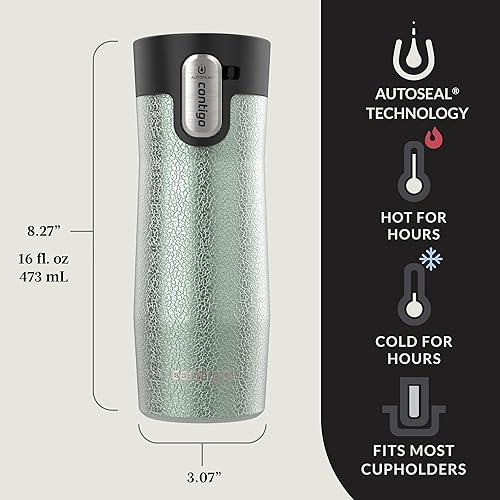 Miniatura 81 de Contigo Autoseal West Loop - Taza de viaje de acero inoxidable con aislamiento de vacío (16 oz, acero inoxidable/azul Mónaco, 2 unidades)