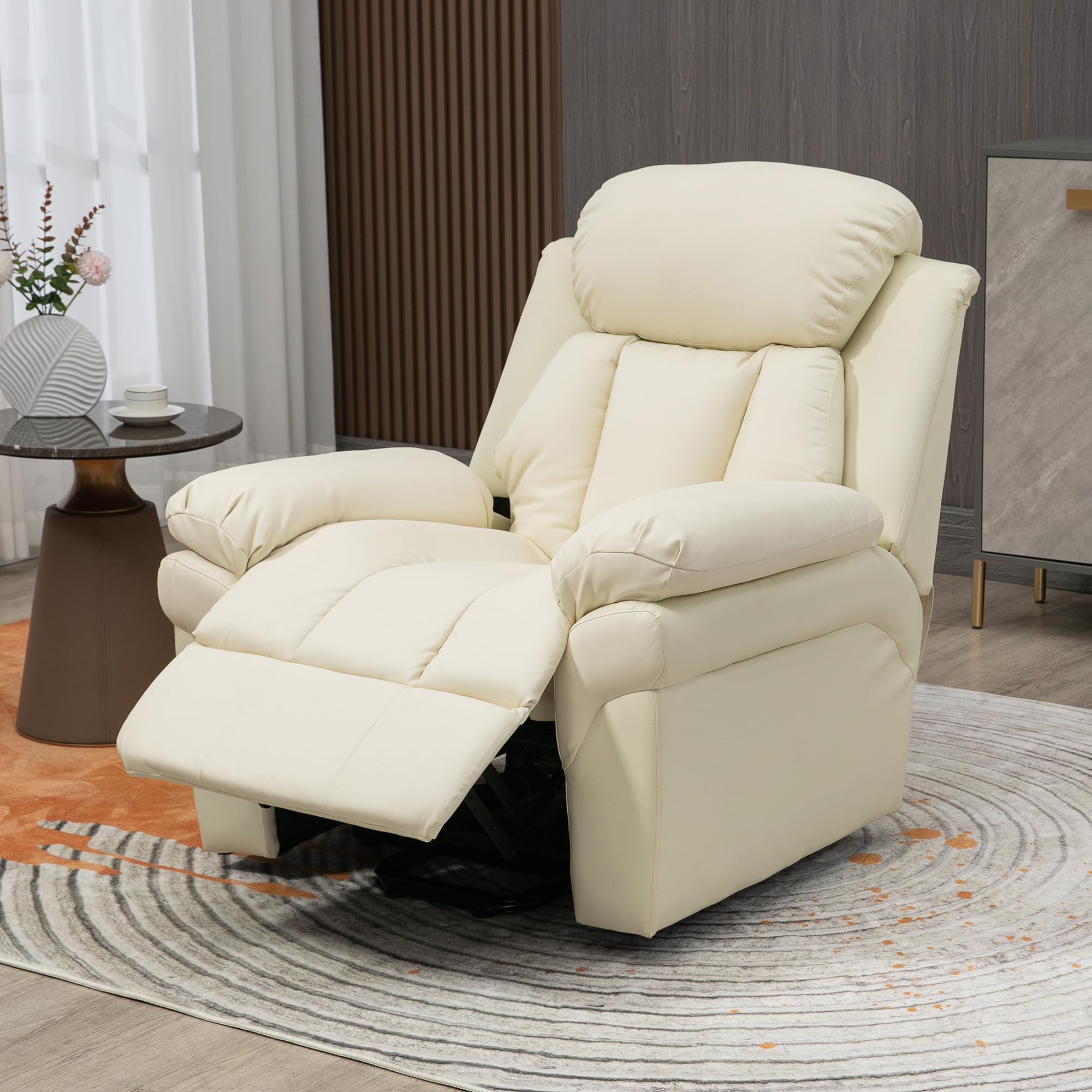 HOMCOM Poltrona Reclinabile Alzapersona Elettrica, Poltrona Relax con Imbottitura Spessa e Telecomando, 96x93x105 cm, Crema