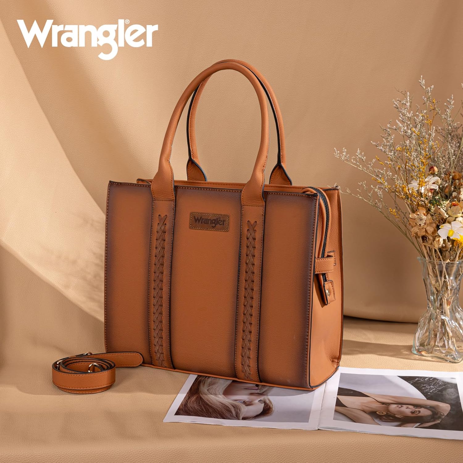 Montana West × Wrangler Large Tote Bags Purses for Women Work Top-Handle Handbags with Strap - Image 2