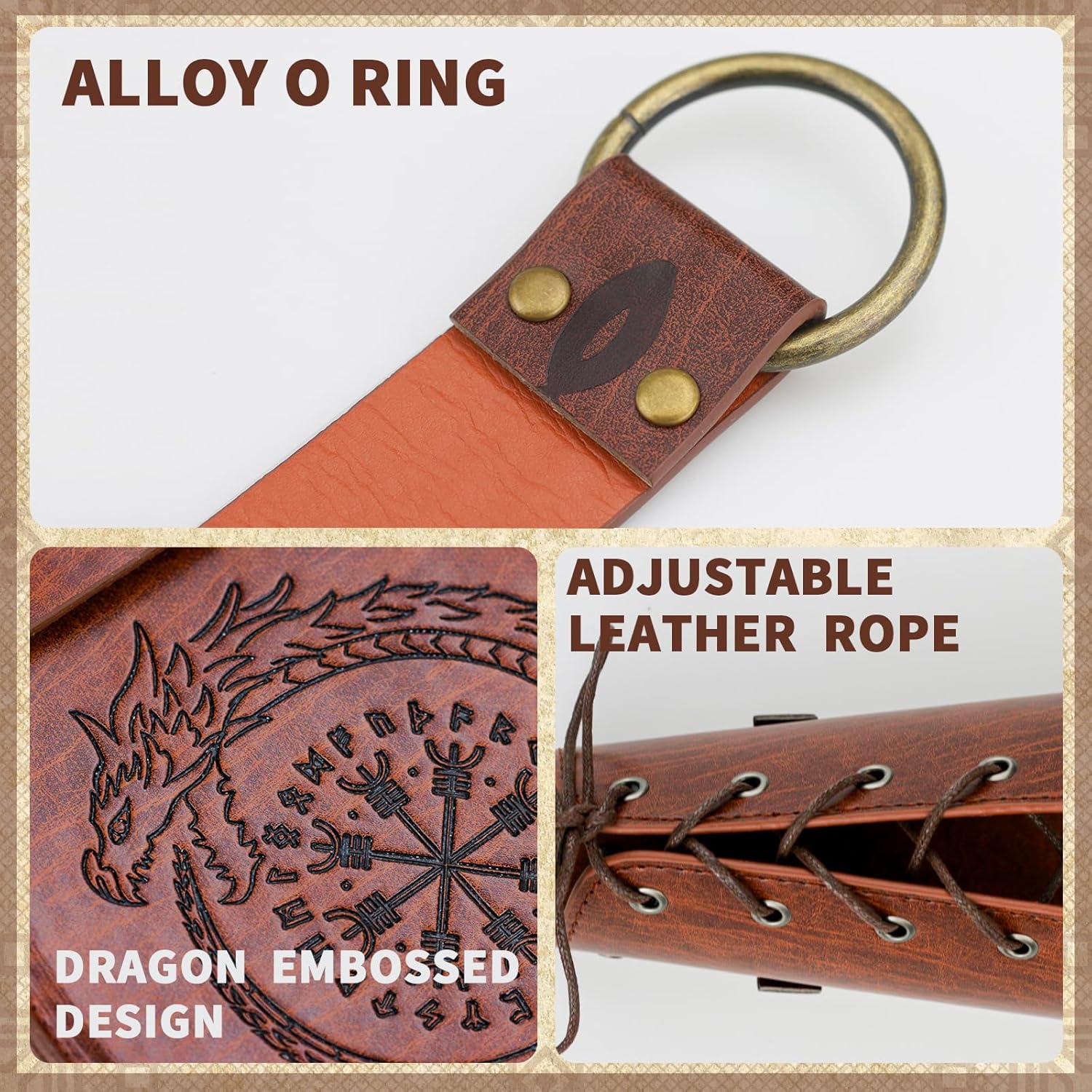 Renaissance Accessories Viking Set—4pcs Faux Leather Belt, Bracers, Pouch & Necklace Perfect for Renaissance Costume Men & Women Medieval Theme Halloween Renaissance Cosplay - Image 3