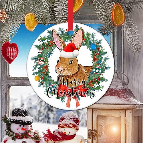 Miniatura 4 de Corona de Navidad, adorno de árbol de Navidad, conejo de cerámica, colgante colgante de árbol de Navidad, decoración del hogar, adorno de árbol de