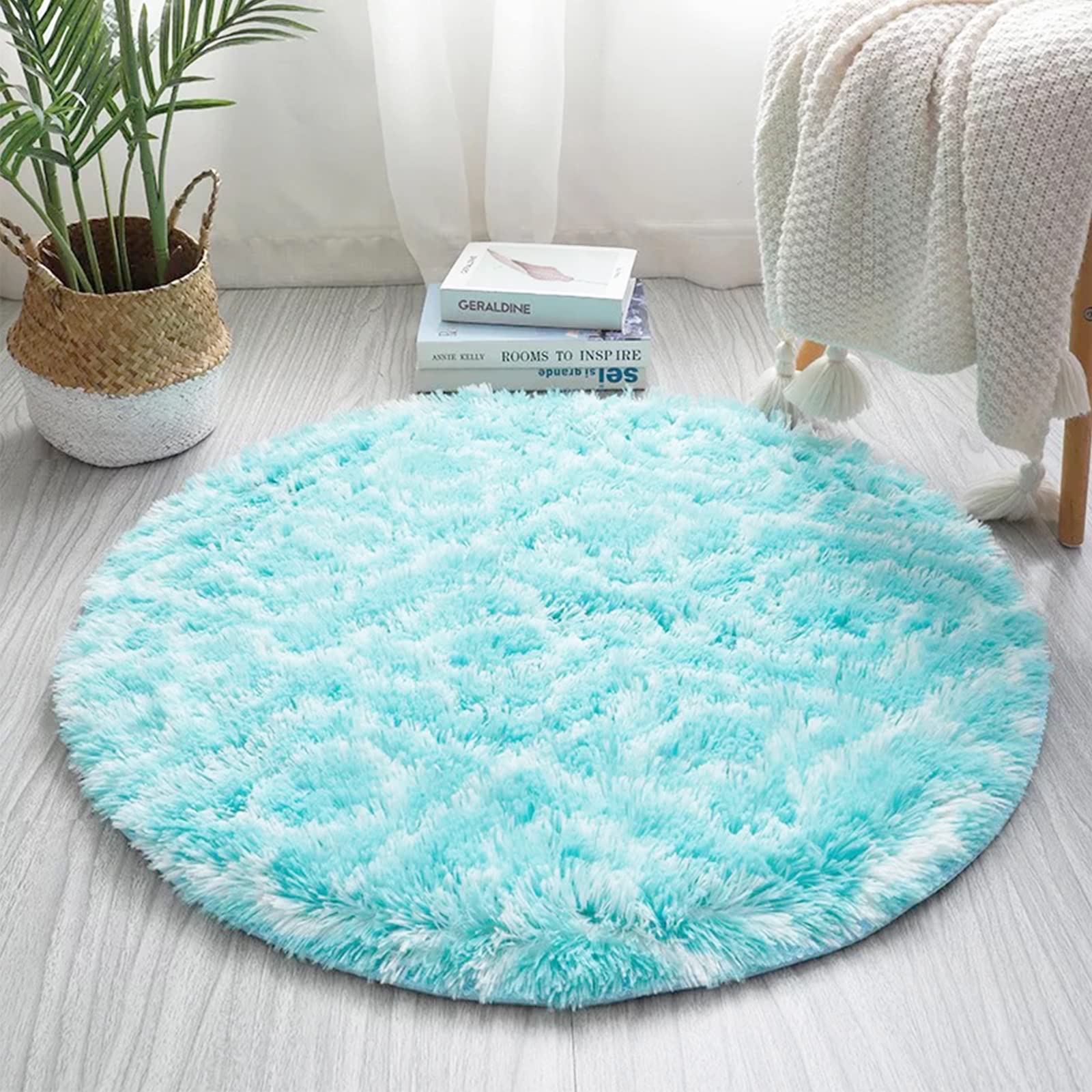 Tapis de yoga doux et moelleux à poils longs rond 80x80cm pour salon et chambre