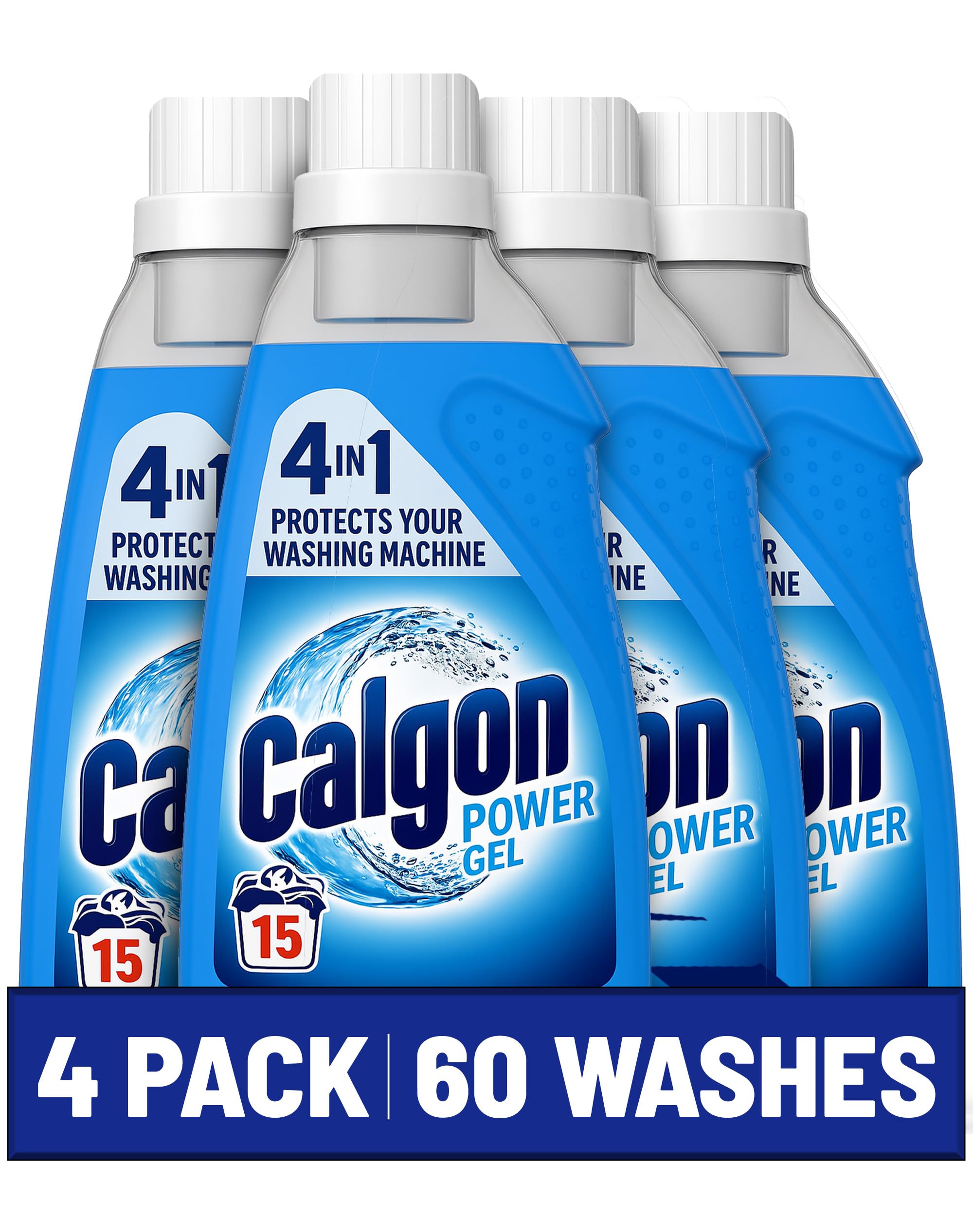 – 4-in-1 Washing Machine Cleaner and Water Softener Gel 750 ml, Pack of 4, Removes Limescale, Residue, Dirt, Rust & Malodours, Deep Clean