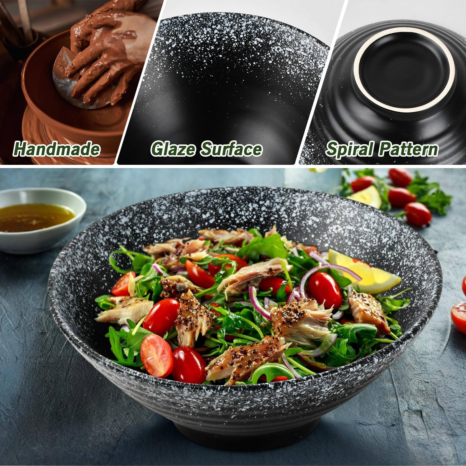 Set Bols Ramen Japonais - 2 Bols Céramique 1000ml + Baguettes + Cuillères + Bols Sauce - Cadeau