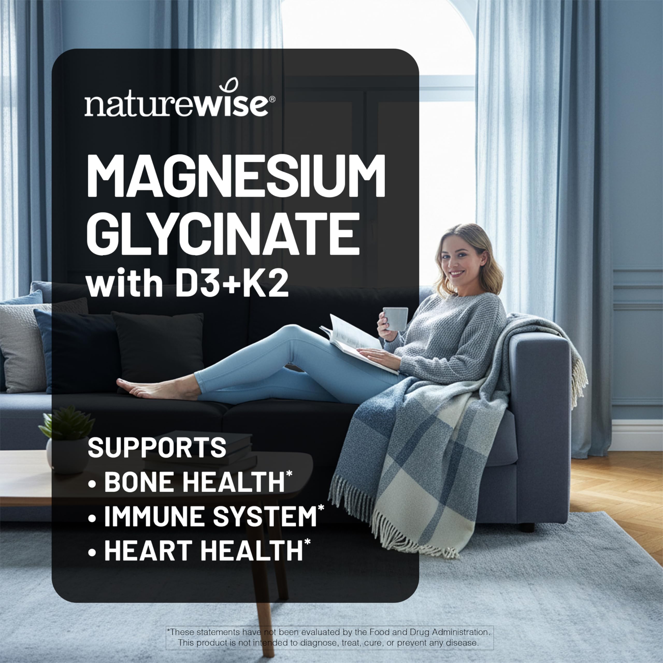 NatureWise Magnesium Glycinate 550mg + High-Dose 10000 IU Vitamin D3 K2 100 mcg - D3 K2 Magnesium Supplement - Chelated for High Absorption - Bone Support - Non-GMO, USA Manufactured - [30-Day Supply] — Amazon image 8