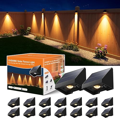 Paquete de 16 lámparas de valla solares decorativas para exteriores, impermeables, con foco LED blanco cálido, para escaleras exteriores, puerta,