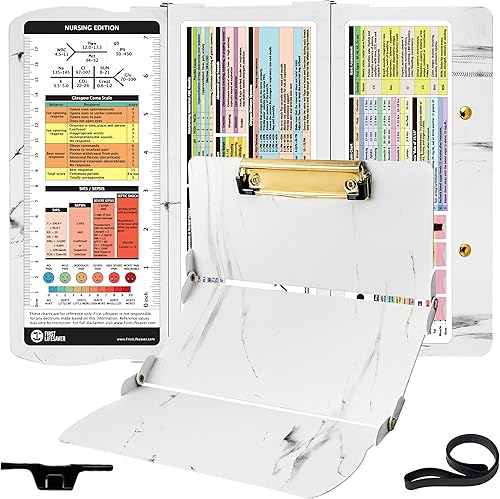 First Lifesaver Portapapeles de enfermería de 3 capas plegables de aluminio para enfermeras, estudiantes de enfermería y médicos (mármol blanco)