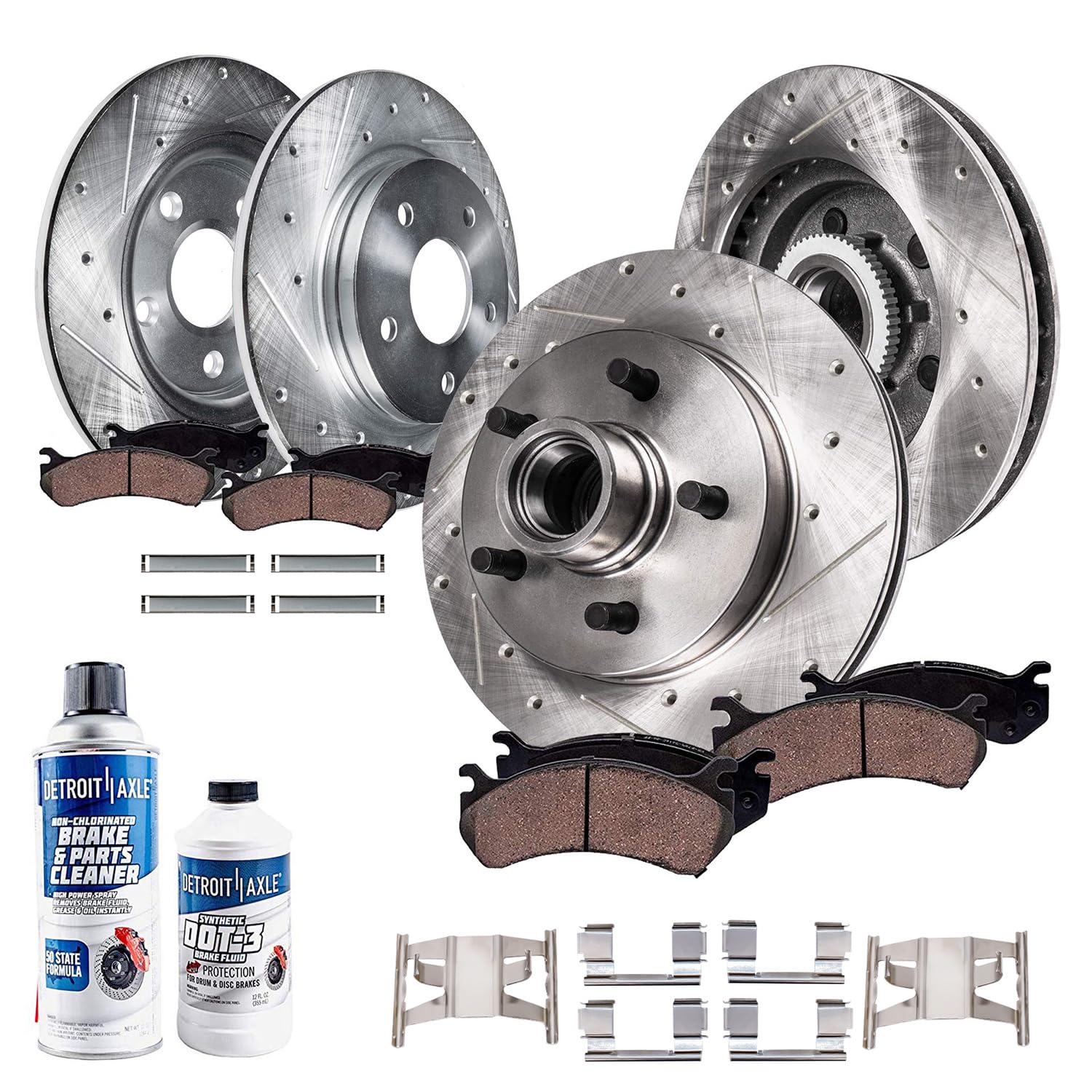 Detroit Axle - RWD Brake Kit for 1995-2001 Ford Explore 1998-02 Ranger | 1997-01 Mercury Mountaineer 11.28" inch Front &amp; 11.22" inch Rear Drilled Slotted Brake Rotors Replacement Ceramic Brake Pads