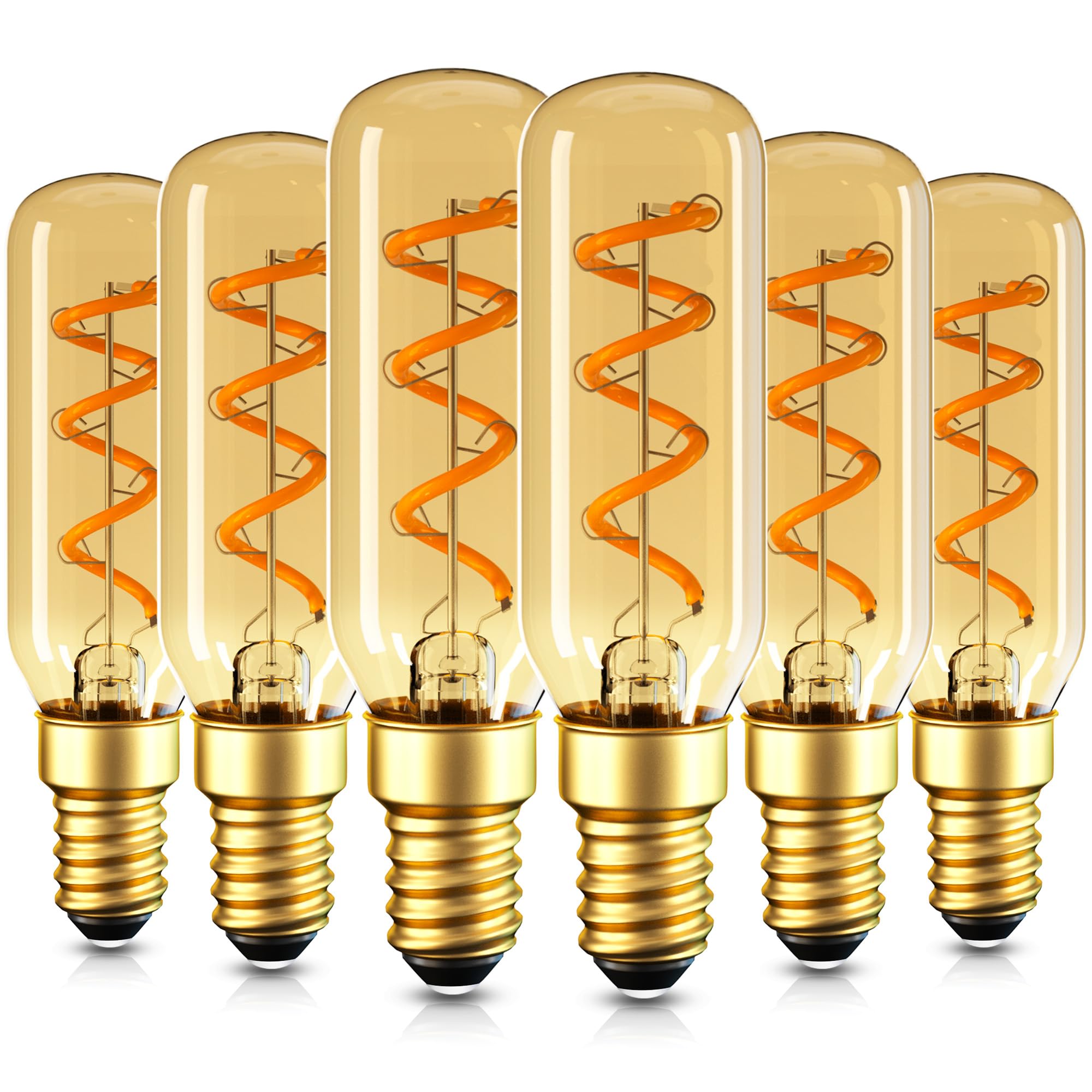 Genixgreen Vintage E14 LED Edison Żarówka ciepła biel 25 W, T25 3W Stara spiralna żarówka LED, 2200K Ciepłe światło Żarówka retro do kawiarni, bursztynowe szkło, CRI90+, 6 sztuk