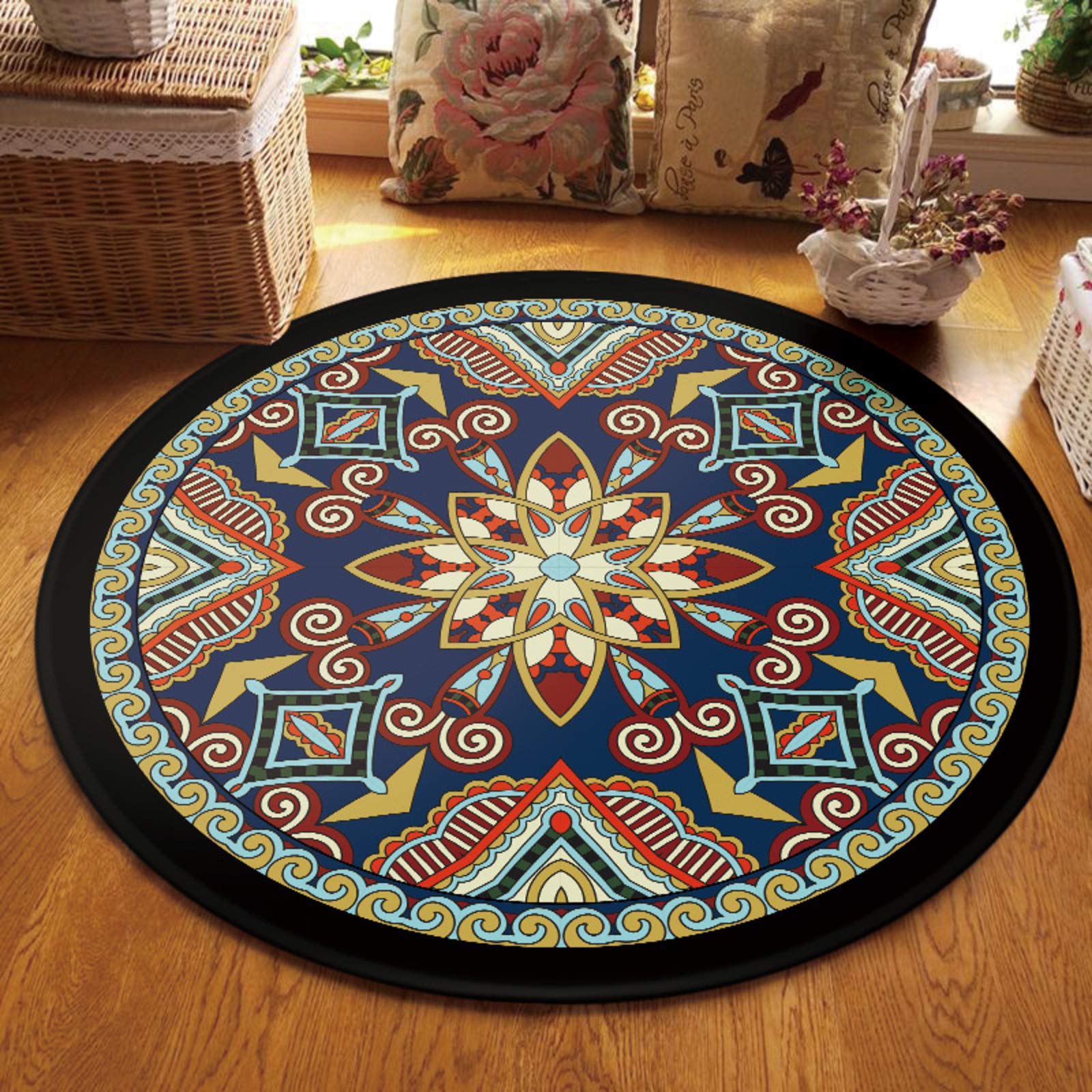 Kup stylowy dywan, nowoczesny dywan, odporny na plamy odporny na poślizg, krótki stos wielofunkcyjny sypialnia salon nocny, nadruk super miękkie dywany-ja średnica 60 cm