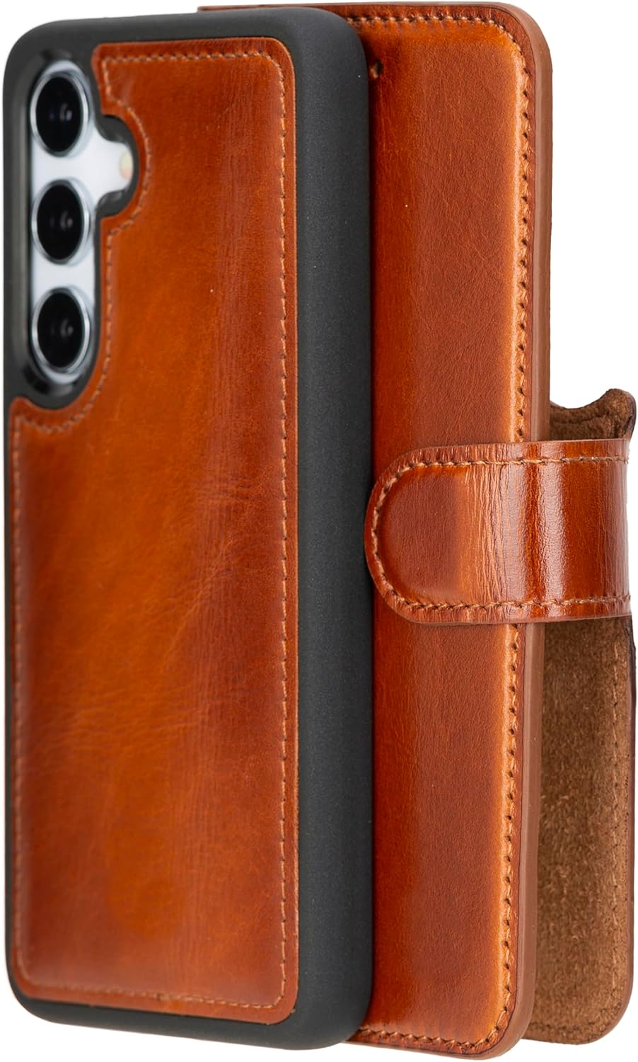 for Samsung Galaxy S24 Wallet Case with Card Holder, RFID Blocking, Strong Magnetic Genuine Leather Flip Fold Protective Phone Case Shockproof Kickstand (Rustic Tan)