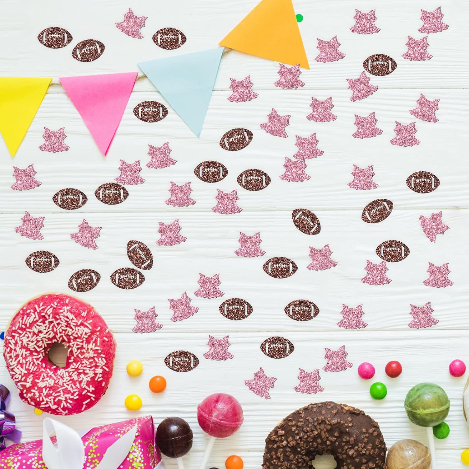 120pcs Pink & Brown Glitter Tutus or Touchdowns Confetti, Boy or Girl Gender Reveal Party Decoration, Sports Theme Baby Shower Confetti Paper Table Scatter