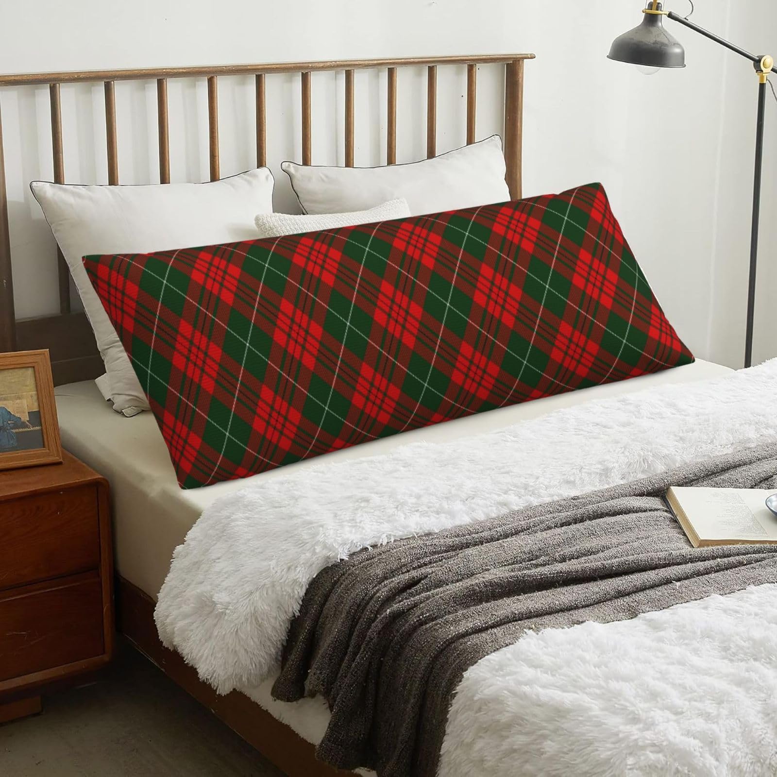 Christmas Scottish Tartan, Body Pillow Cover with Zipper,Long Body Pillowcase 20 x 60 in