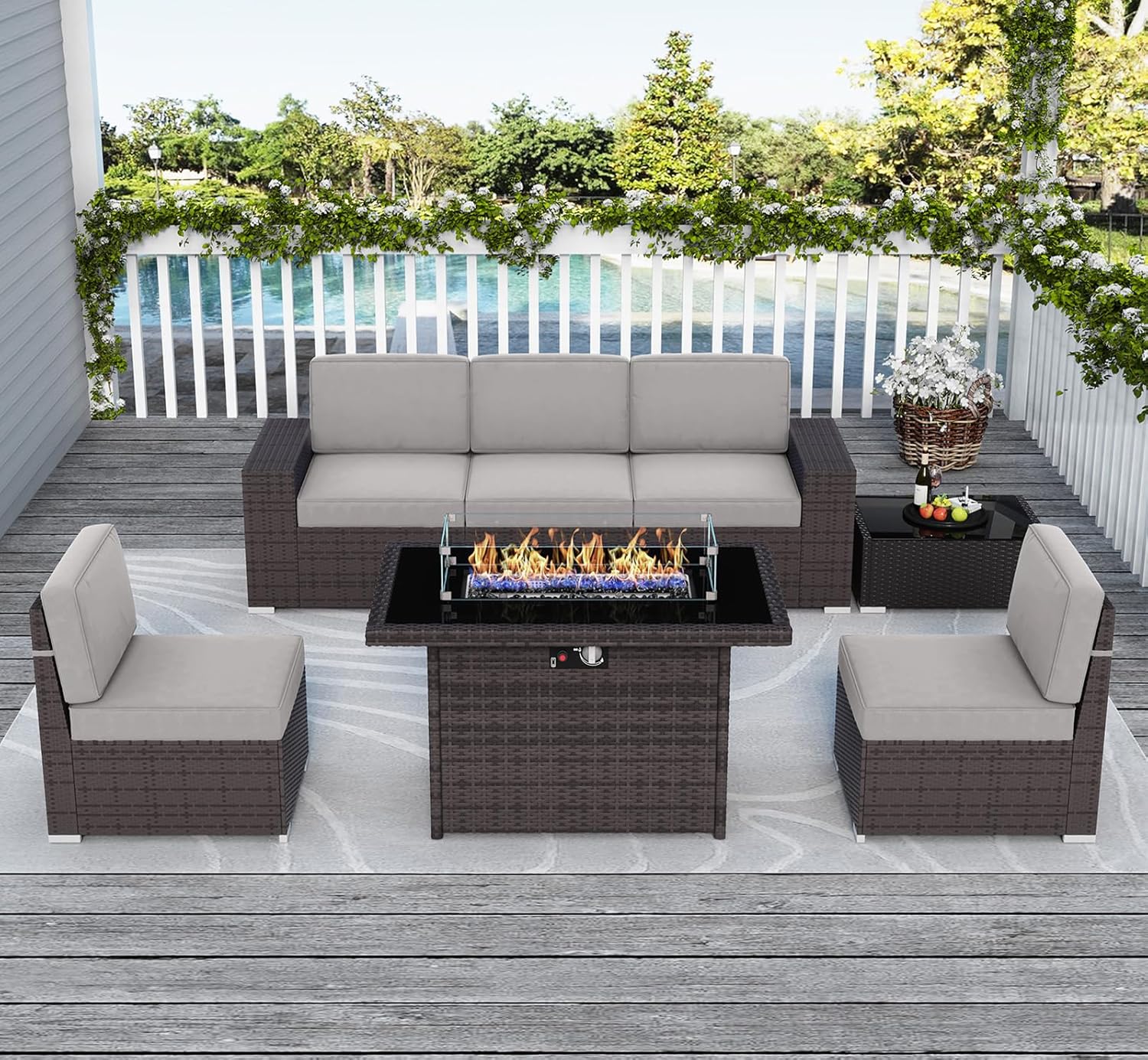 Amazon.com: LayinSun 7 Pieces Outdoor Patio Furniture Set with Fire Pit ...