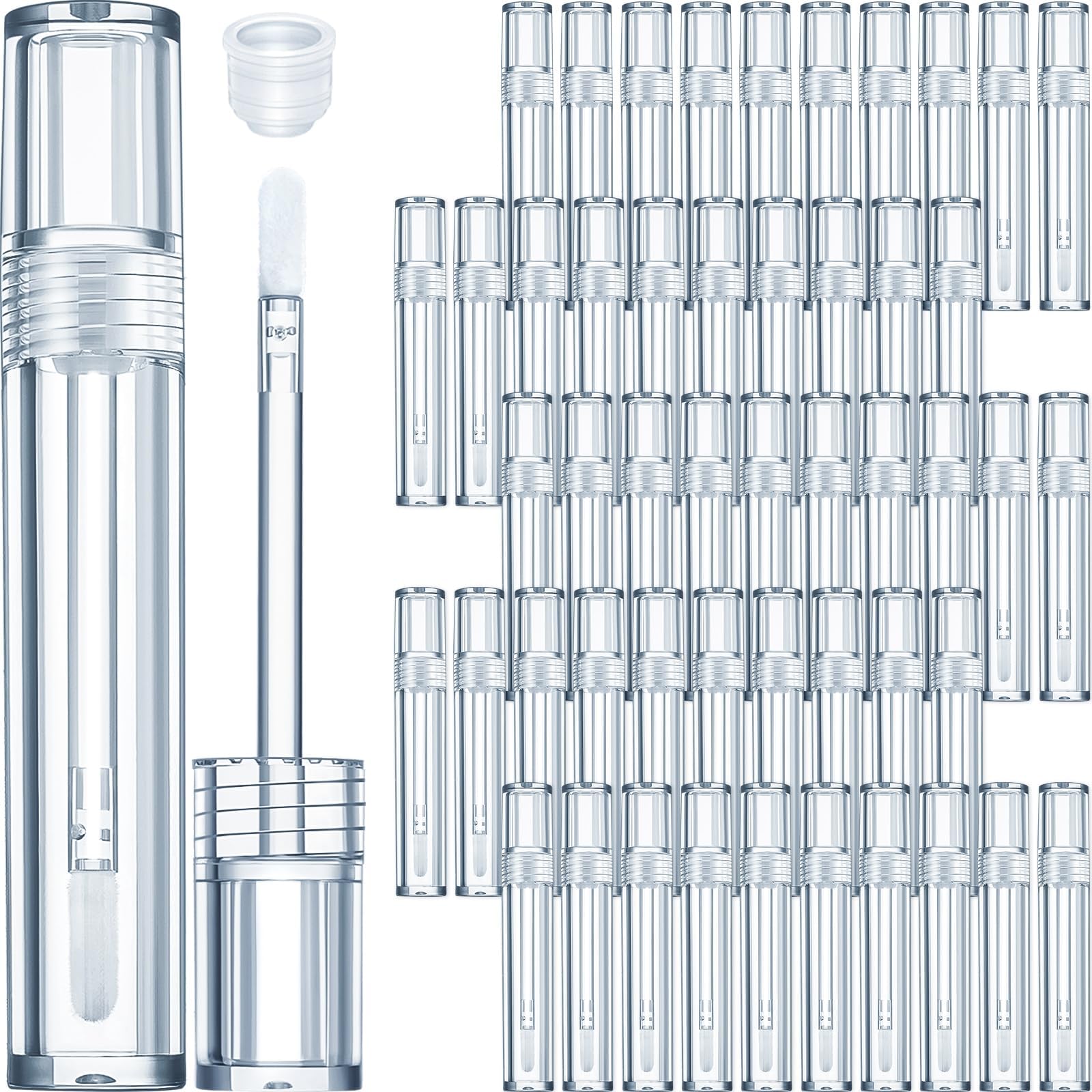 Hsei 50 Pcs Empty Lip Gloss Tubes with Wand Bulk Heavy Duty Clear Lips Balm Containers Refillable Lipstick Tubes with Rubber Stoppers for Travel Cosmetic DIY Makeup Gift Supply(5 ml,50 Pcs)