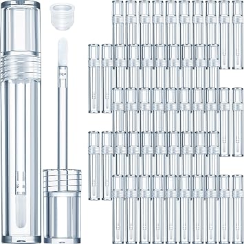 Hsei 100 Pcs Clear Lip Gloss Tubes 5 ml Refillable Empty Lip Gloss Containers Lip Balm Containers with Lids Cosmetic Lip Gloss Bottles with Rubber Stoppers for Eyelash Growth Liquid DIY Makeup Girls