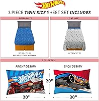 Vista 4 de Franco Ropa de cama para niños Juego de sábanas súper suaves, 3 piezas, tamaño individual, Hot Wheels