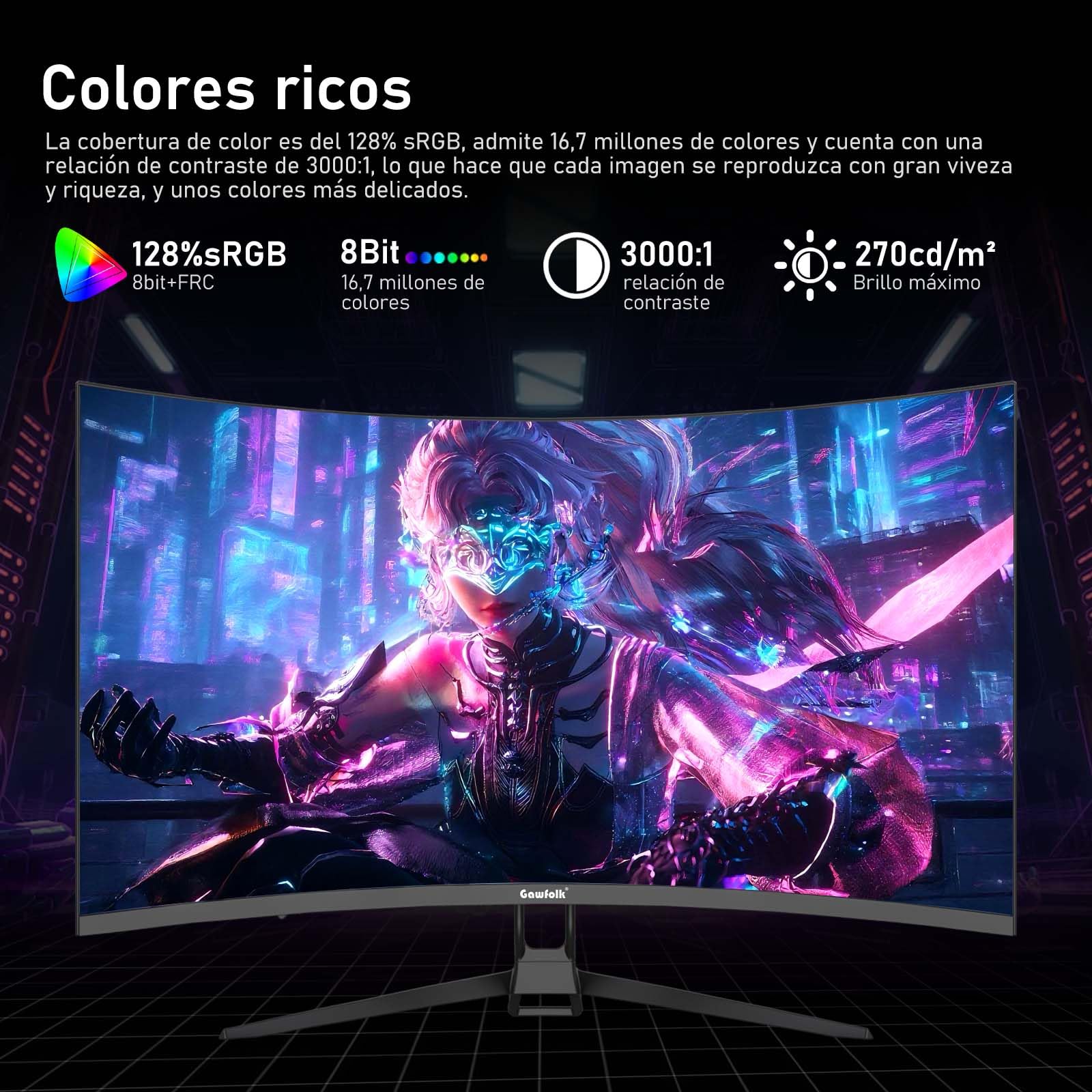 Gawfolk Schermo per PC Curva 32 Pollici 4K UHD 1500R, Monitor di Gioco 160Hz