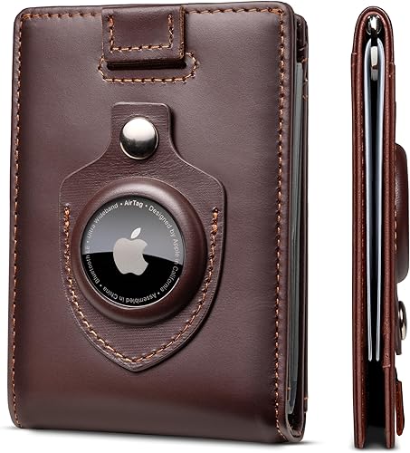 Miniatura 7 de Serman Marcas RFID bloqueo delgado doble cuero genuino minimalista bolsillo frontal carteras para hombres con clip de dinero