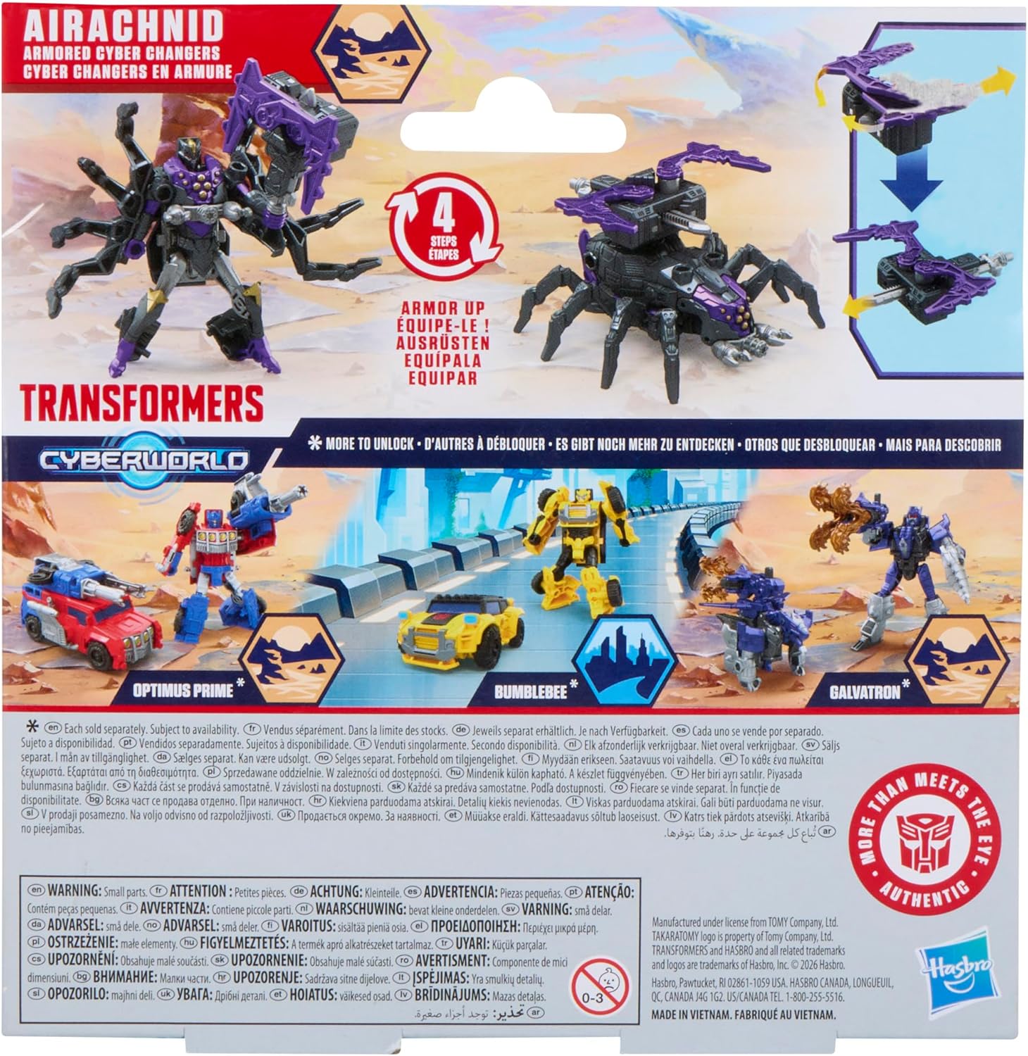 Transformers CYBERWORLD Airachnid Armored Cyber Changers 4-Inch Action Figure, Quick Change to Spider Mode, Robot Toys for Boys and Girls 6 and Up