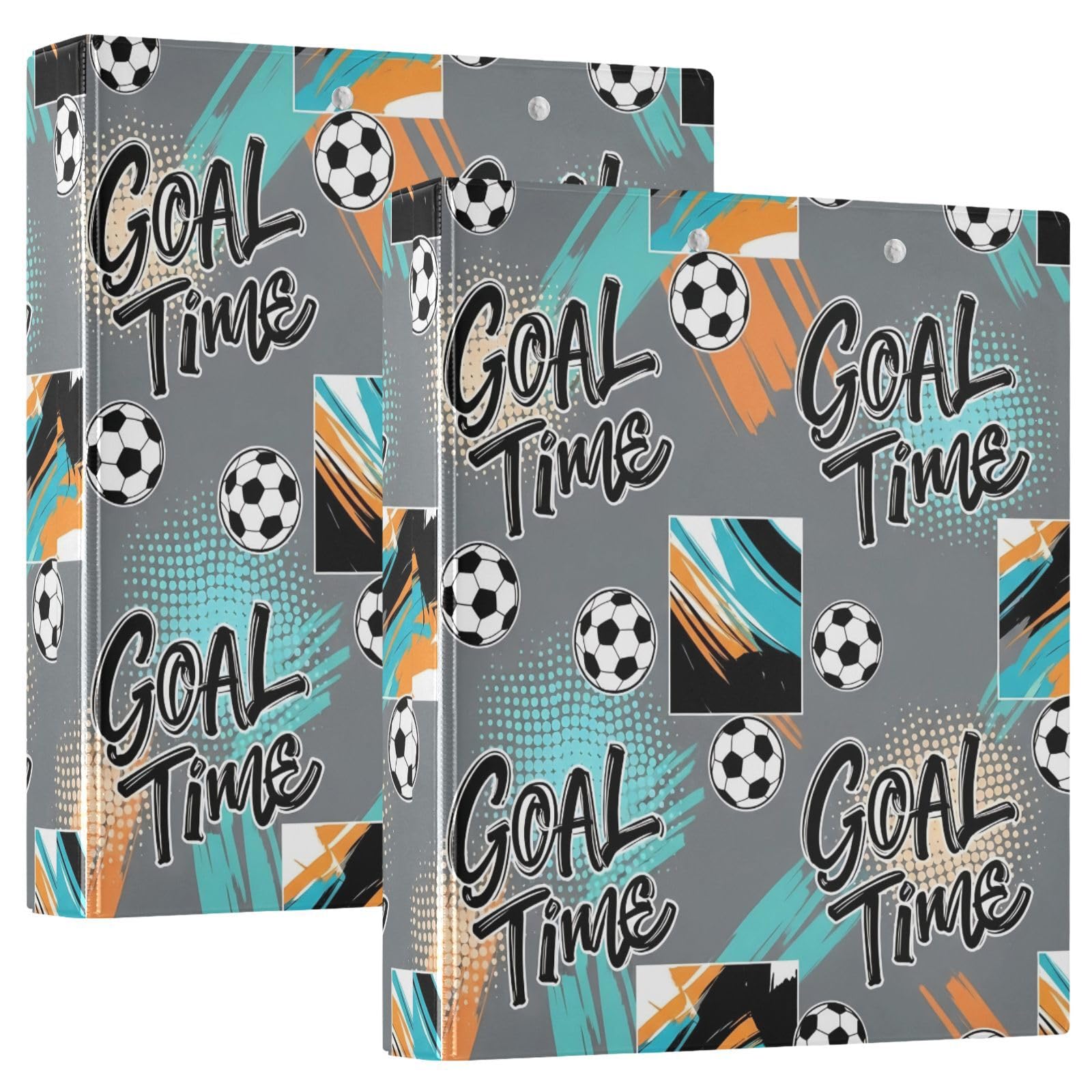 Carpetas de 3 anillos de 1.5 pulgadas para tiempo de portería de fútbol, carpeta decorativa de anillos redondos con clip de metal, organizador A4 para el hogar y la oficina, paquete de 2