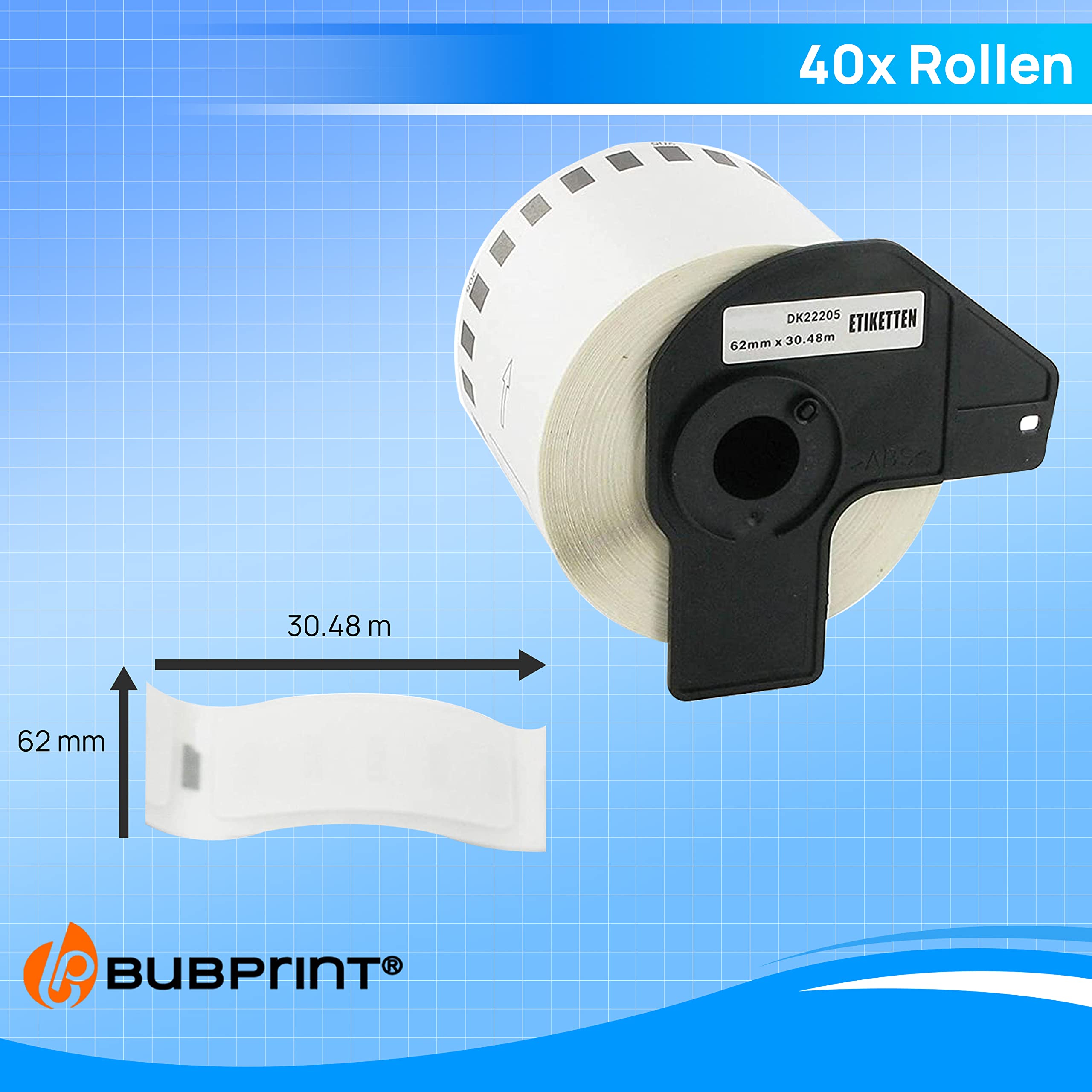 Bubprint 40 Etiketten kompatibel mit Brother DK-22205