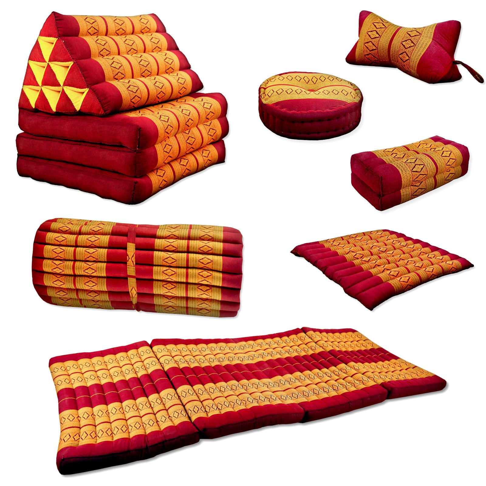 livasia Colchón Plegable sostenible de kapok - 200x80x8cm - Colchón de Invitados, Cama Plegable Furgoneta, Esterilla ecológica Yoga, Cama Invitados Plegable, Jardín y balcón (Rojo/Amarillo)