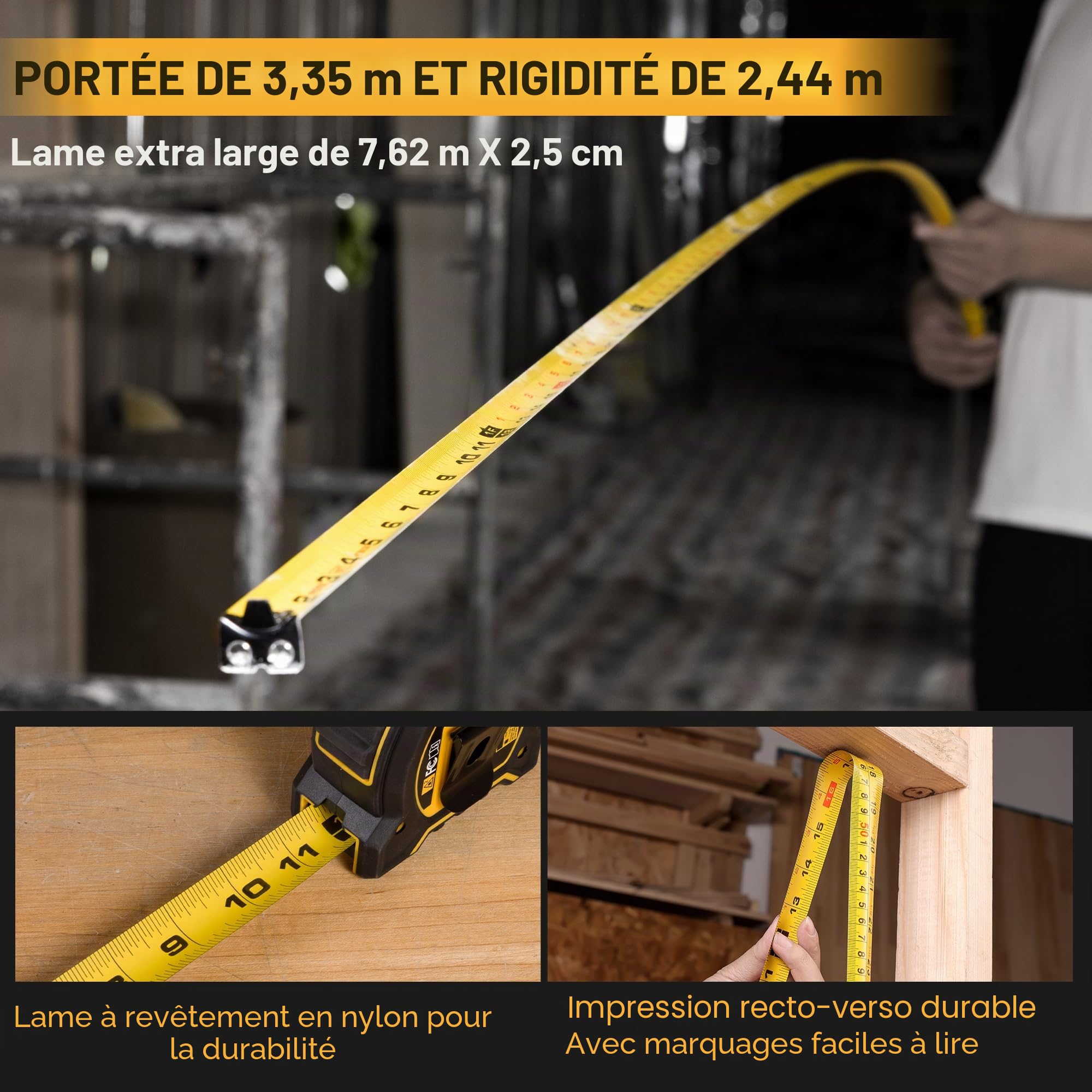 PREXISO Télémètre Laser 2 en 1, Mètre Ruban Laser Rechargeable avec Laser de 40M et Ruban de 5M, Outil de Mesure Laser avec Crochet Magnétique Mobile, Mode Pythagore, Unité à Changement Libre