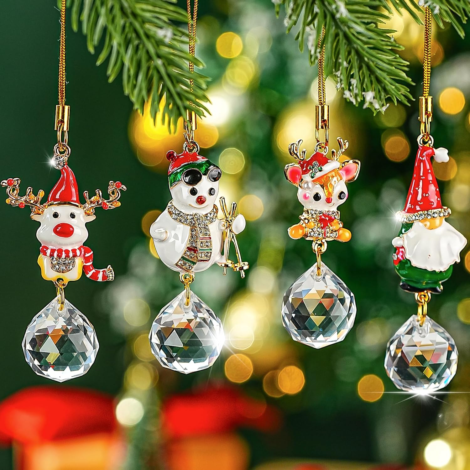 Christmas Suncatchers Set Christmas Elk Gnome Snowman Hanging Crystals Pendant for Xmas Tree Home...