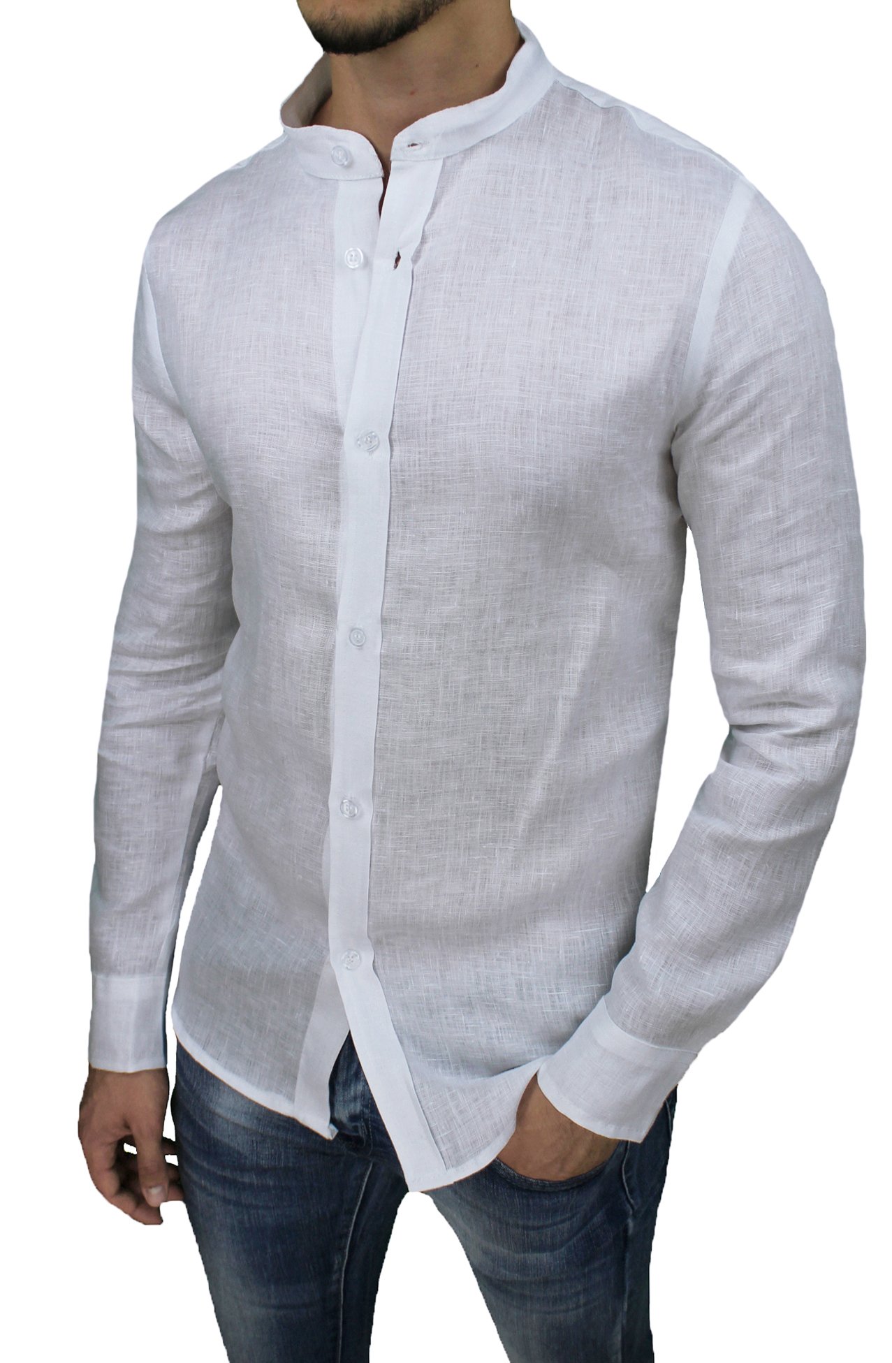 Camisa de hombre de sastre 100% puro lino blanco casual elegante