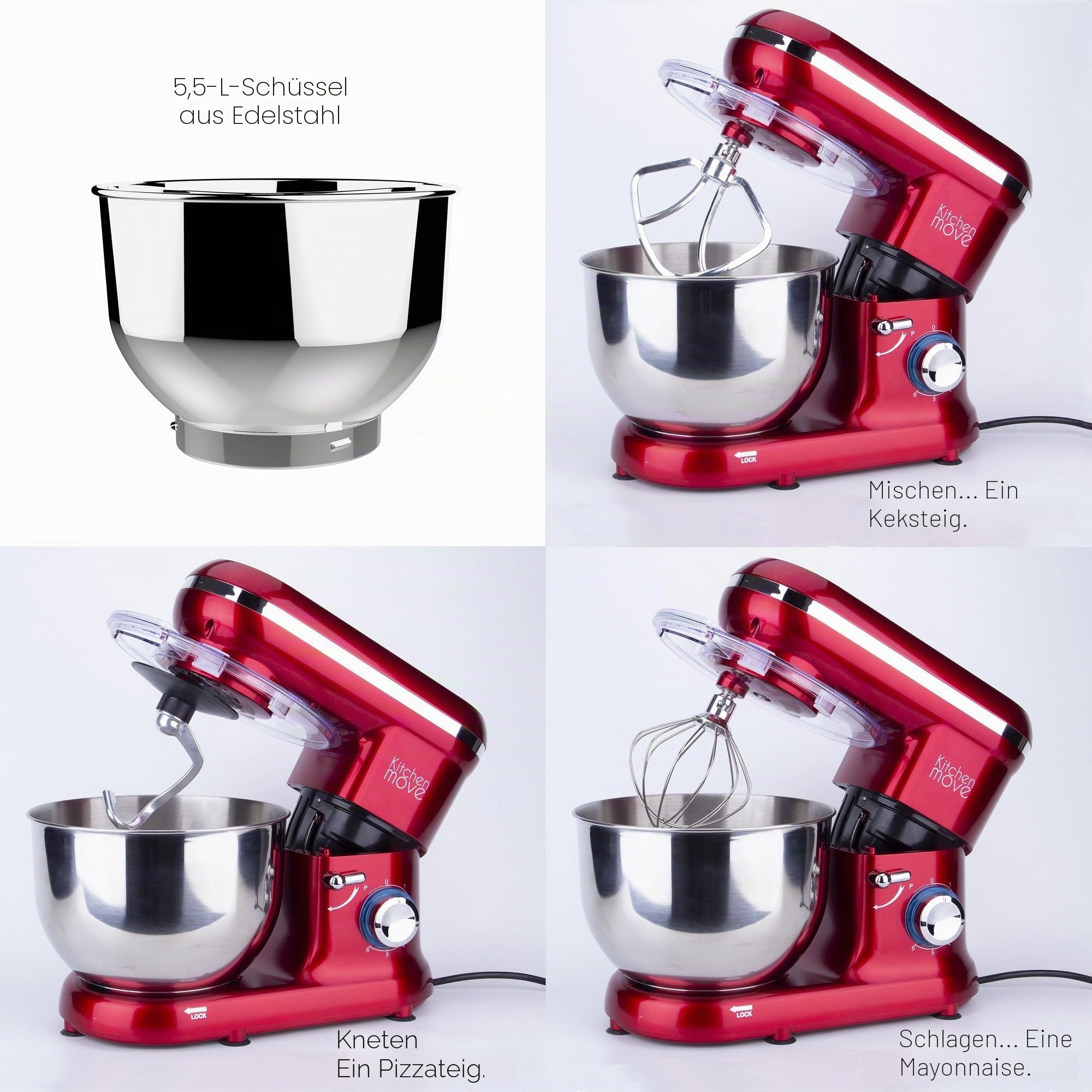 BAT-1519 Multifunktions-Küchenmaschine, 5,5 l, 1500 W, Rot