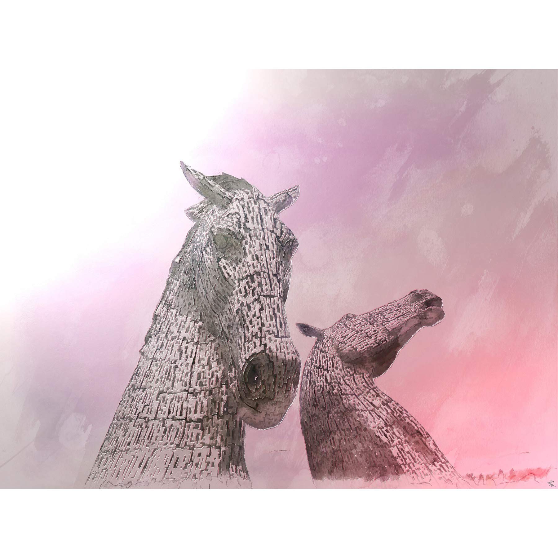 Wee Blue Coo LTD Kelpies Equine Sculpture Falkirk Painting Wall Art Print Poster 12X16 ''