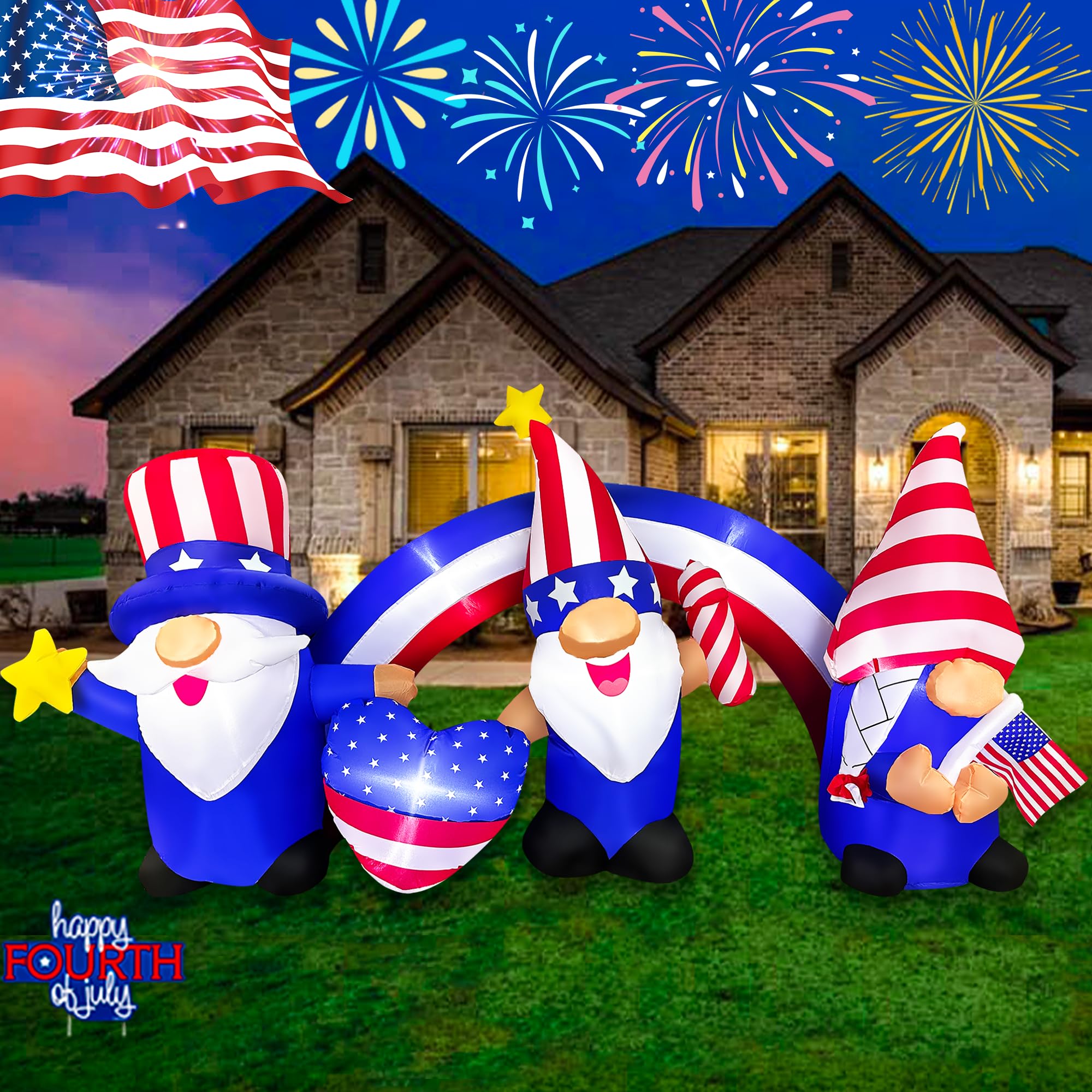 Amazon.com: BLOWOUT FUN 7 FT Independence Day Inflatable 3 Gnomes with ...