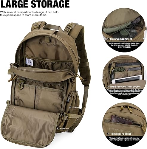 Miniatura 5 de Mardingtop Mochila táctica pequeña, mochila de senderismo Molle para mochileros, ciclismo y ciclismo, mochila de 25L