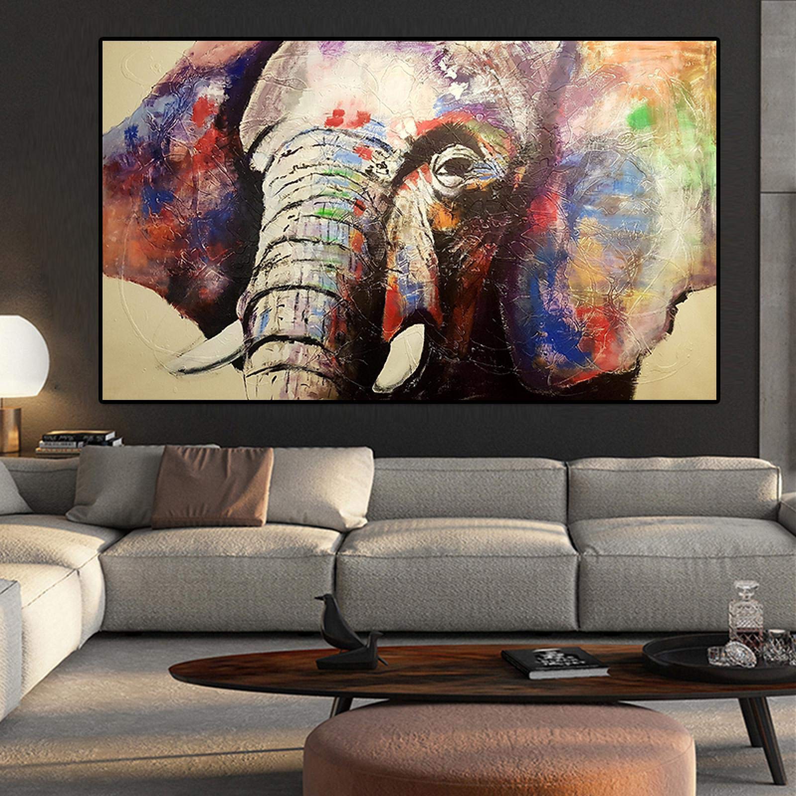 Acquerello astratto Africa Elefante Wall Art Animal Painting su tela Immagine scandinava Wall Art Living Room decor 70x140cm Frameless