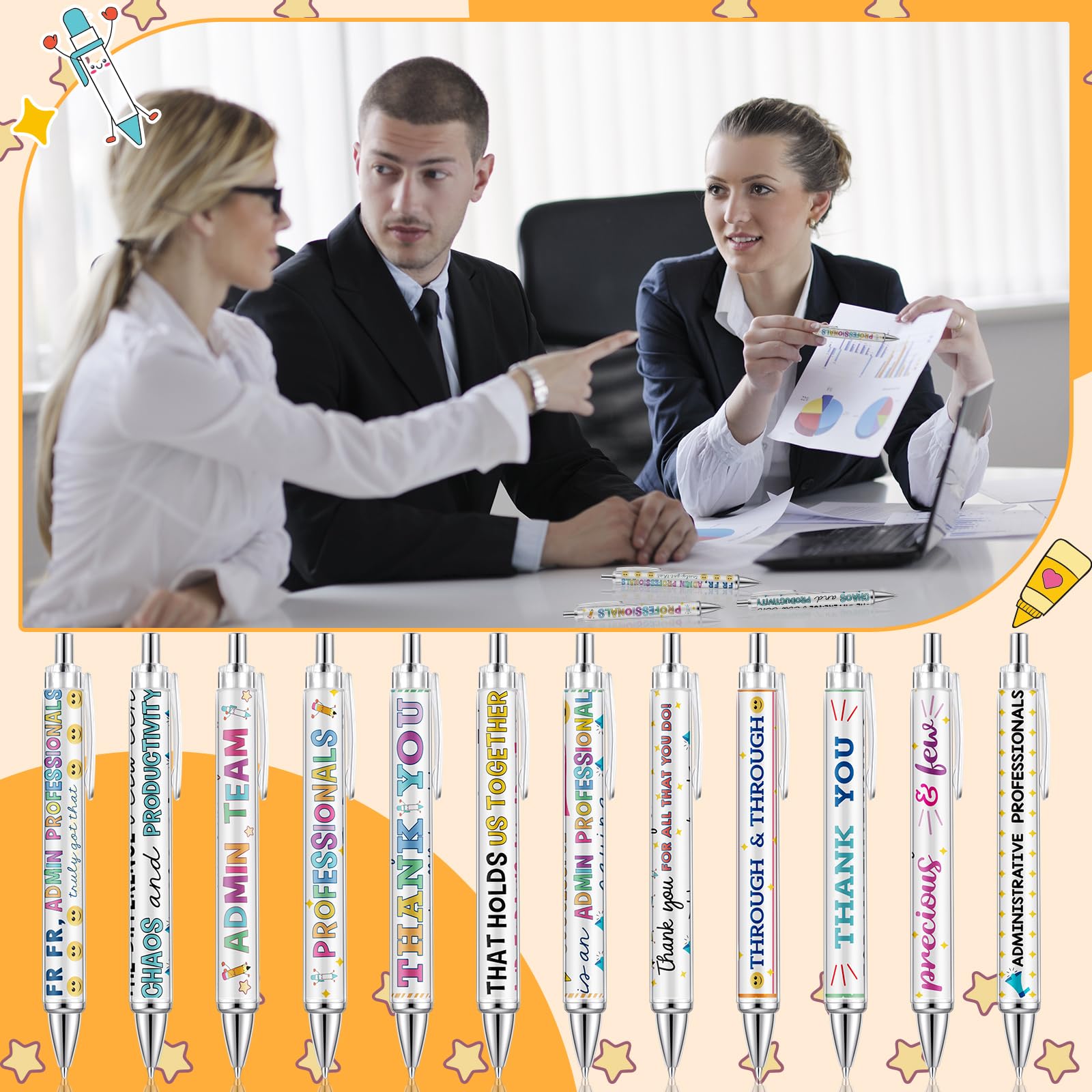 Motipuns 12 Pcs Administrative Professional Day Pens Admins Assistant Appreciation Gifts Administrative Party Favors Secretaries Thank You Gift for Women Employees Coworker Office Holiday Supplies