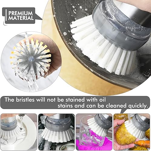 Miniatura 5 de OXO - Recambios de cepillo de palma para cepillo dispensador de jabón de acero para platos, paquete de 4 cabezales de cepillo de repuesto de