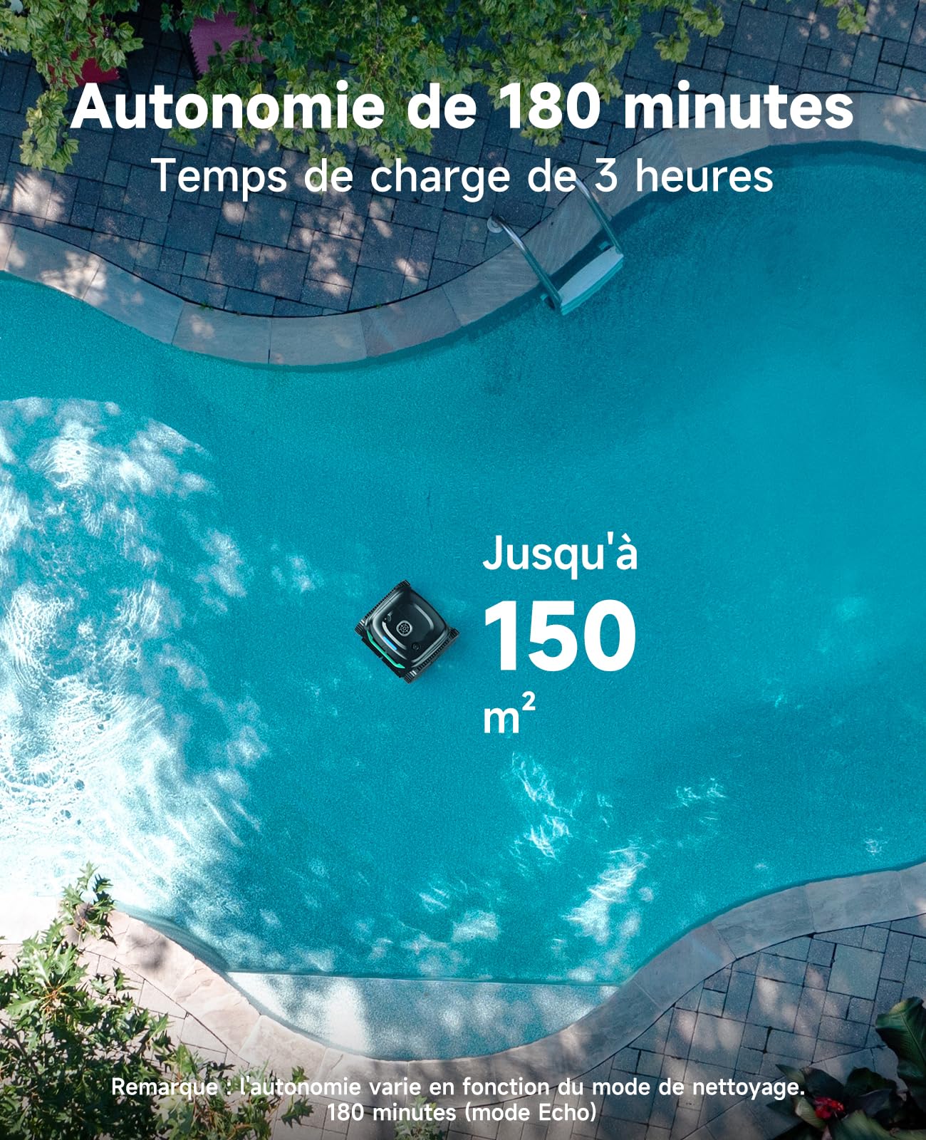 WYBOT C2 – Robot Piscine sans Fil, 3 Moteurs, Double Filtration, Nettoyage Fond, Parois Et Ligne d'eau, Autonomie 180 Min, pour Piscines Enterrées Max 150㎡, App Incluse(Vert Charbon-Gris)