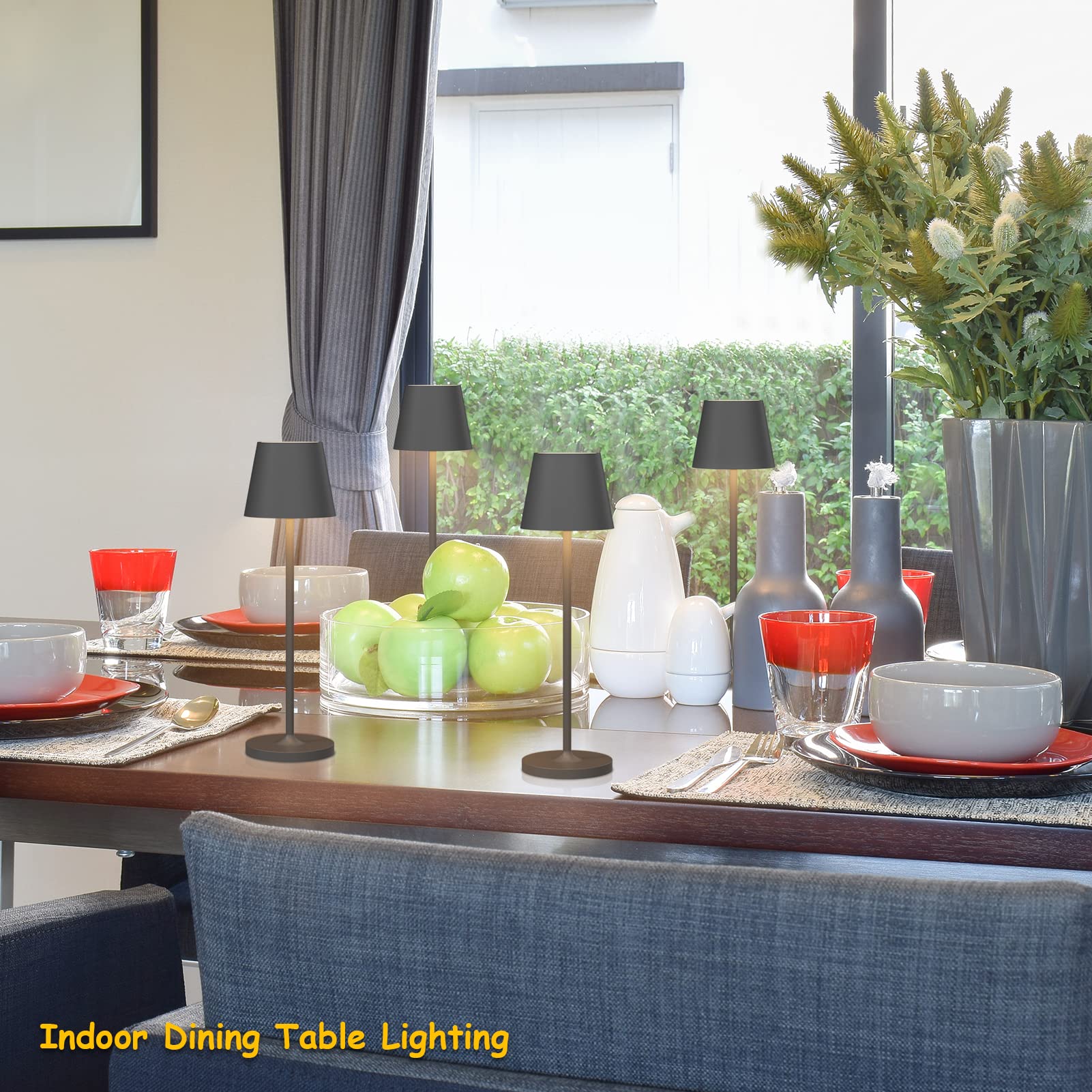 K-Bright Dimmbare LED Akku Tischleuchte 38cm | Für drinnen und draußen geeignet | Wiederaufladbar | 3000K Warmweiß Licht | Designer Tischleuchte | Ladestation kontaktieren | Anthrazit(2 Stück)