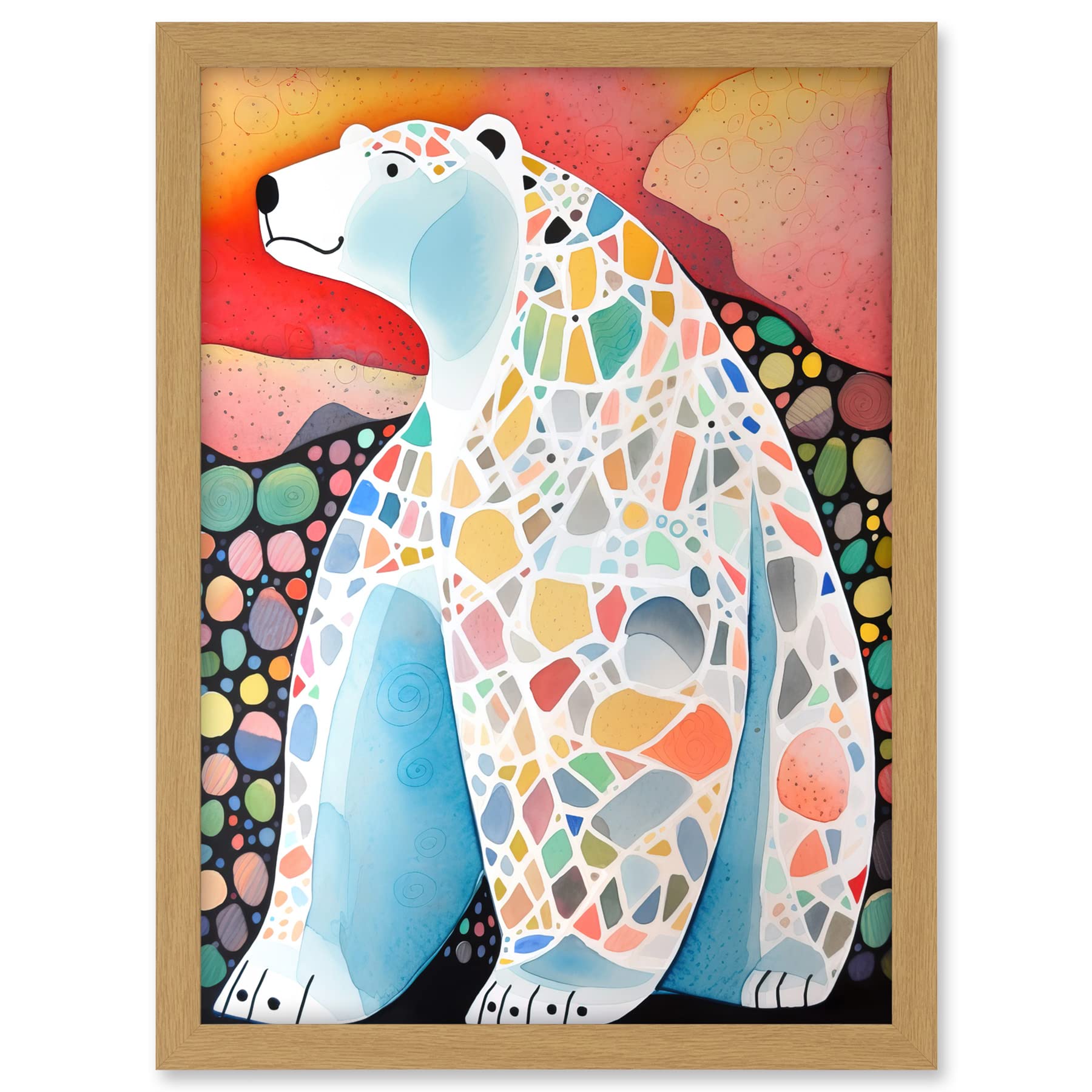 Artery8 Polar Bear With Mosaic Pattern Folk Art Artwork Framed A3 Wall Art Print
