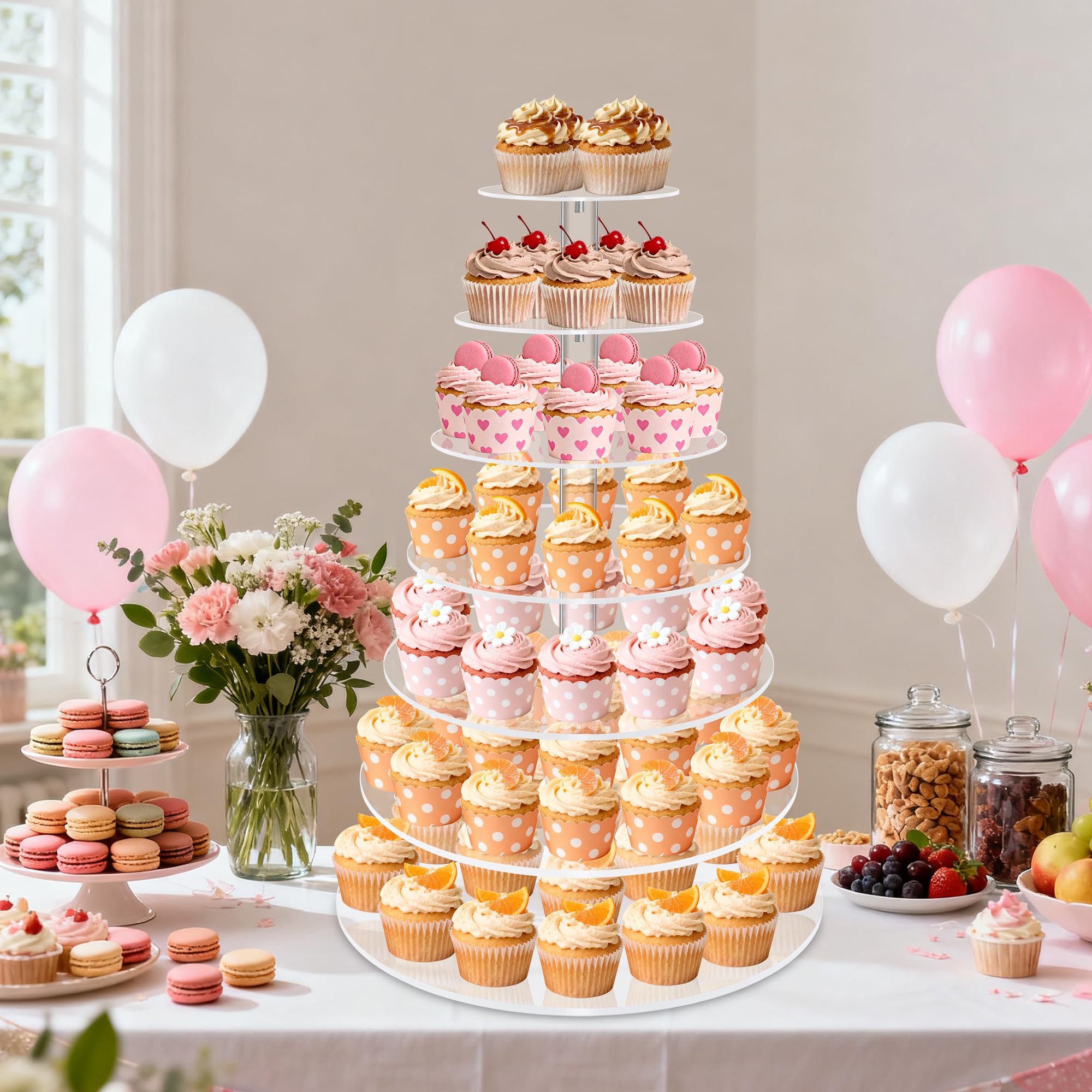 Cupcake-Ständer für 70 Cupcakes, 7 Etagen, Acryl, rund, abgestufter Cupcake-Halter