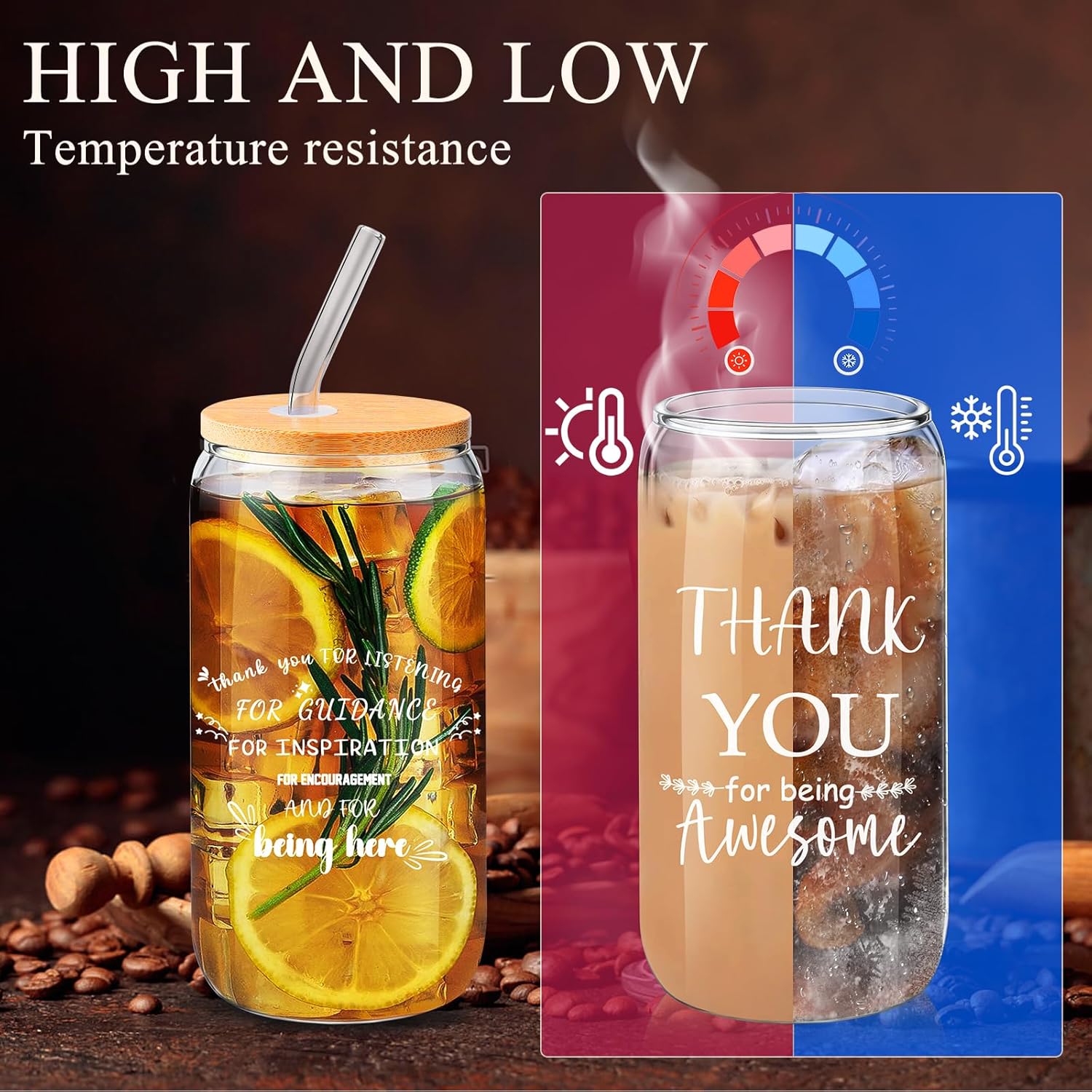 12 Sets Employee Appreciation Gifts Team Thank You Gifts for Staff Coworker Inspirational and Motivational Glass Cups 16 oz Can Shaped Beer Glass with Lids Straws Brushes - Image 4