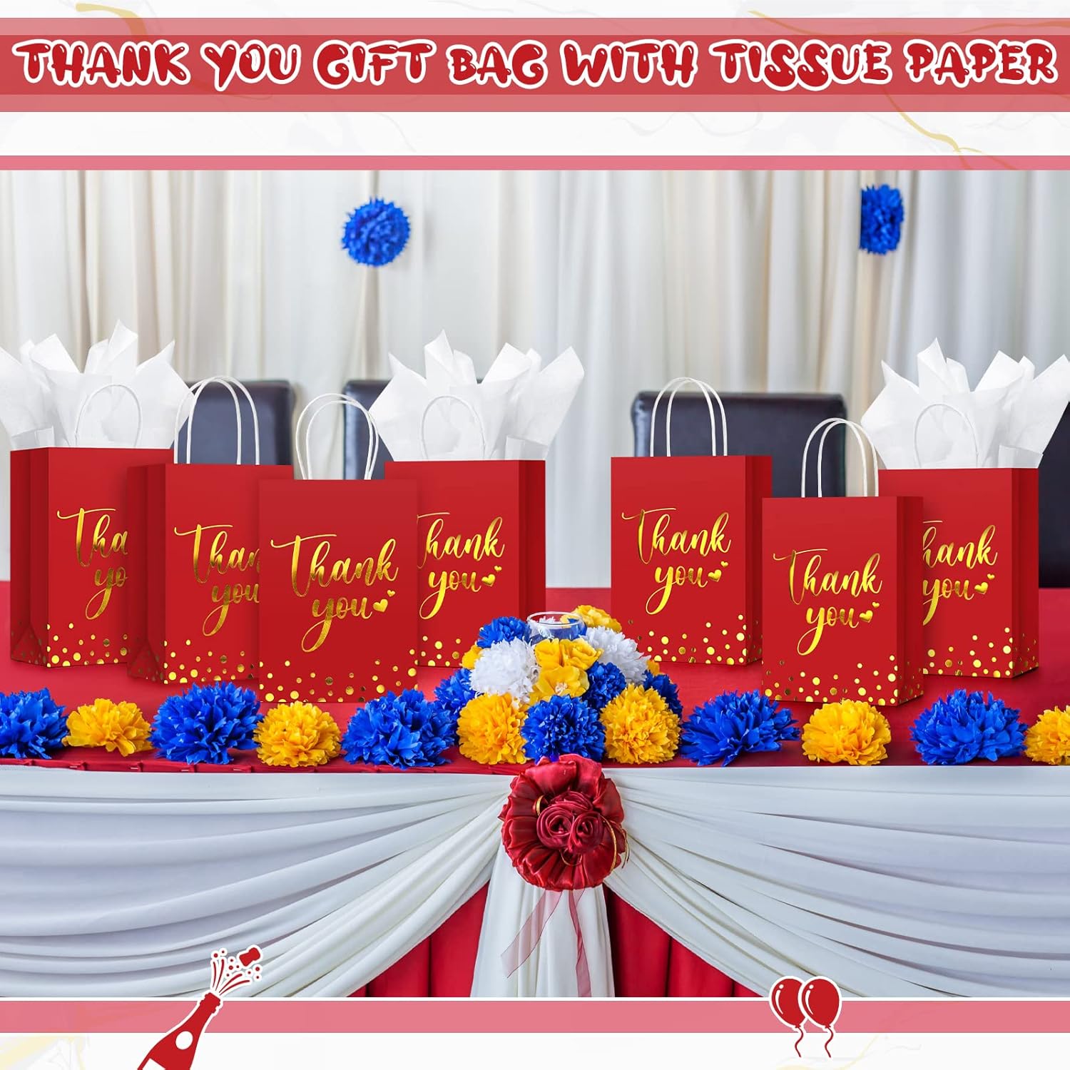Tinlade 30 Pcs Thank You Gift Bags with Tissue Paper Gold Thank You Wedding Bags with Handle for Graduation Business Shopping Wedding Shower Party Favors(Red) - Image 6