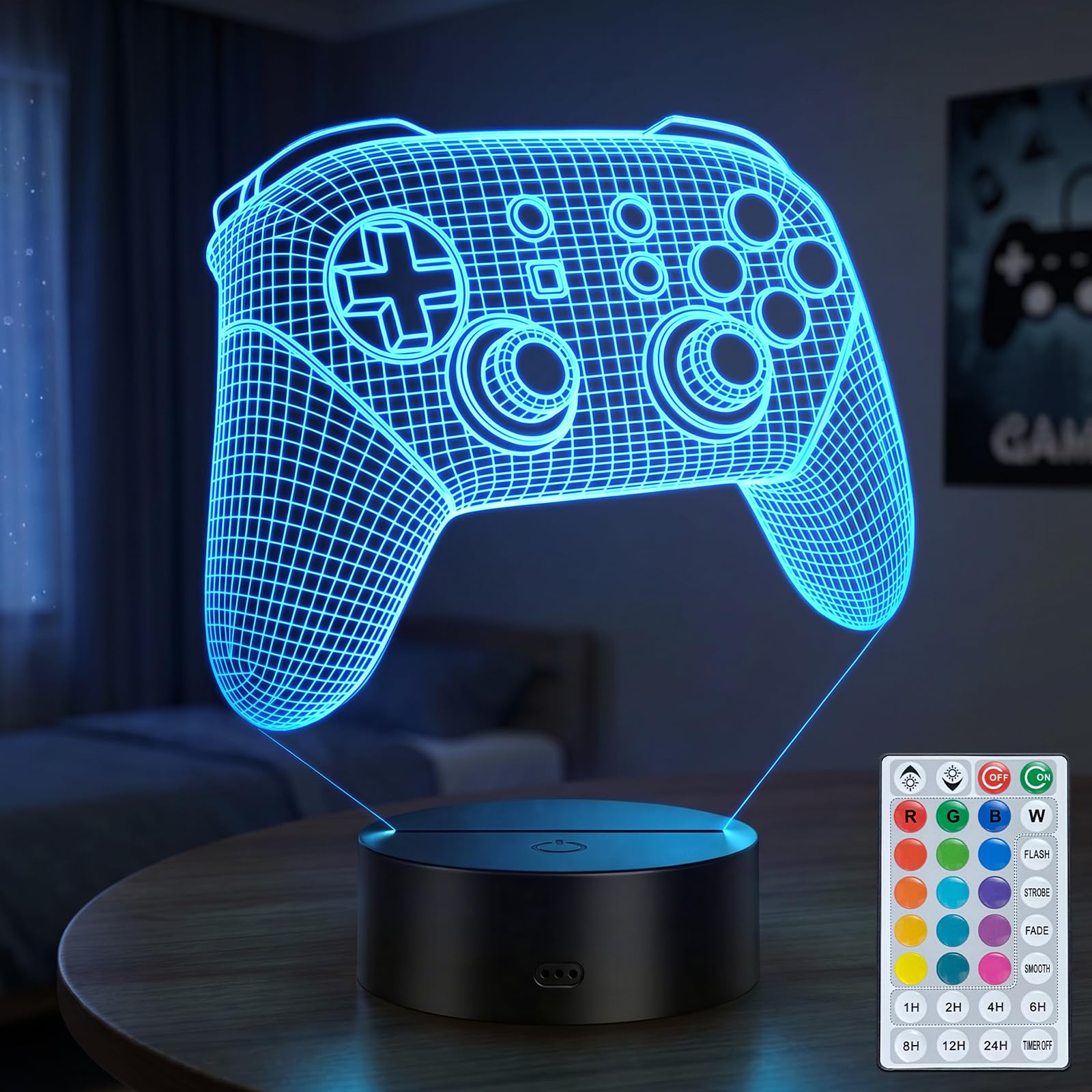 DAHEYMA Gamepad 3D Illusion Lamp, Gamer Gift for Boys Men