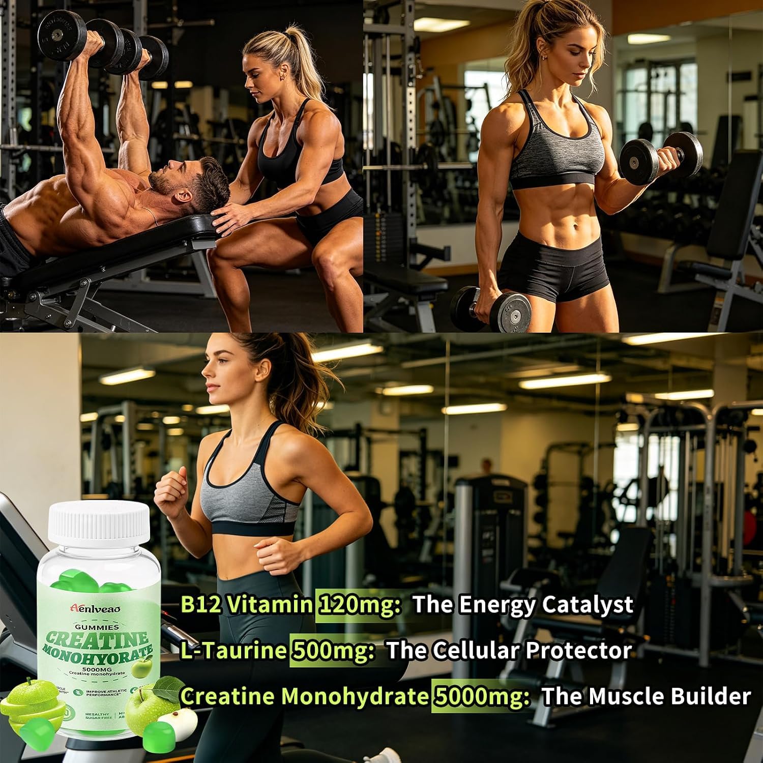 5g Creatine Monohydrate Gummies for Men & Women(Green Apple) — Amazon image 5