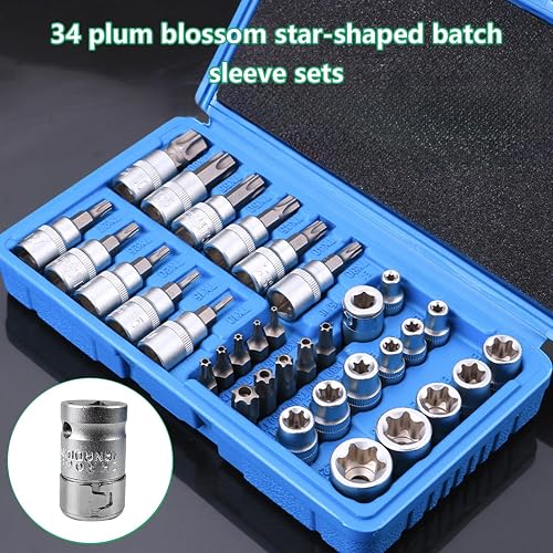 34 Pièces Jeu de Douille Torx Robuste et Facile à Utiliser, Multifonctions pour Voiture, Réparation de Vélo et Travaux Ménagers (bleu) - 2
