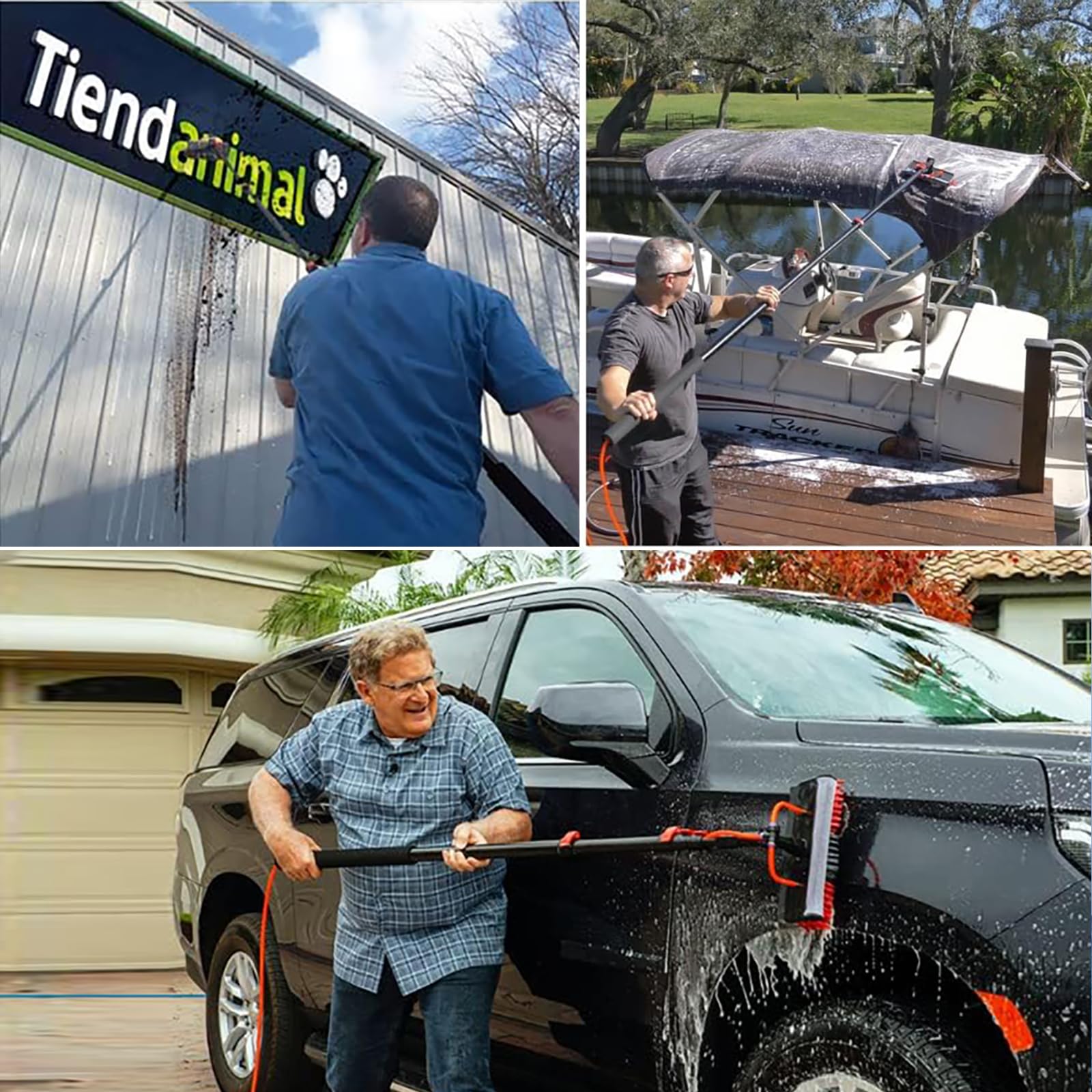 Genérico Cepillo telescópico para Ventanas de 3,6 a 10,8 m con alimentación de Agua para techos, con Motor, Limpiador de Paneles solares, Kit, escobilla de Goma, dispensador de jabón, para
