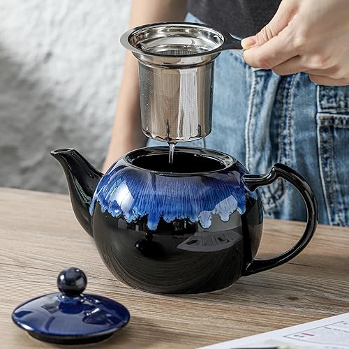 Miniatura 4 de Tetera con infusor para té suelto, tetera de cerámica de 34 onzas con infusor, suficiente para 6 tazas, teteras con coladores para fiesta de té