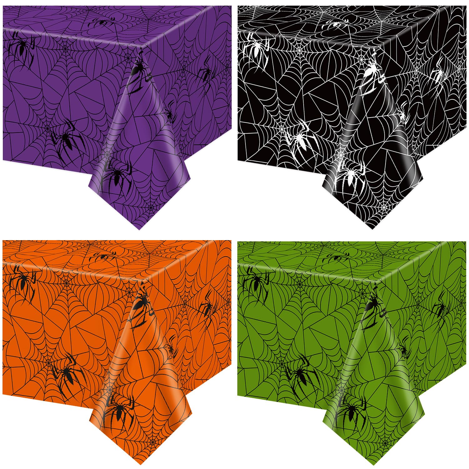AJINXIN Halloween Tablecloth, 4 Pack Spider Web Table Cloths Multi Color Spiderweb Tablecloths for Halloween Theme Party Birthday Indoor Outdoor Decorations, 130 x 220 cm